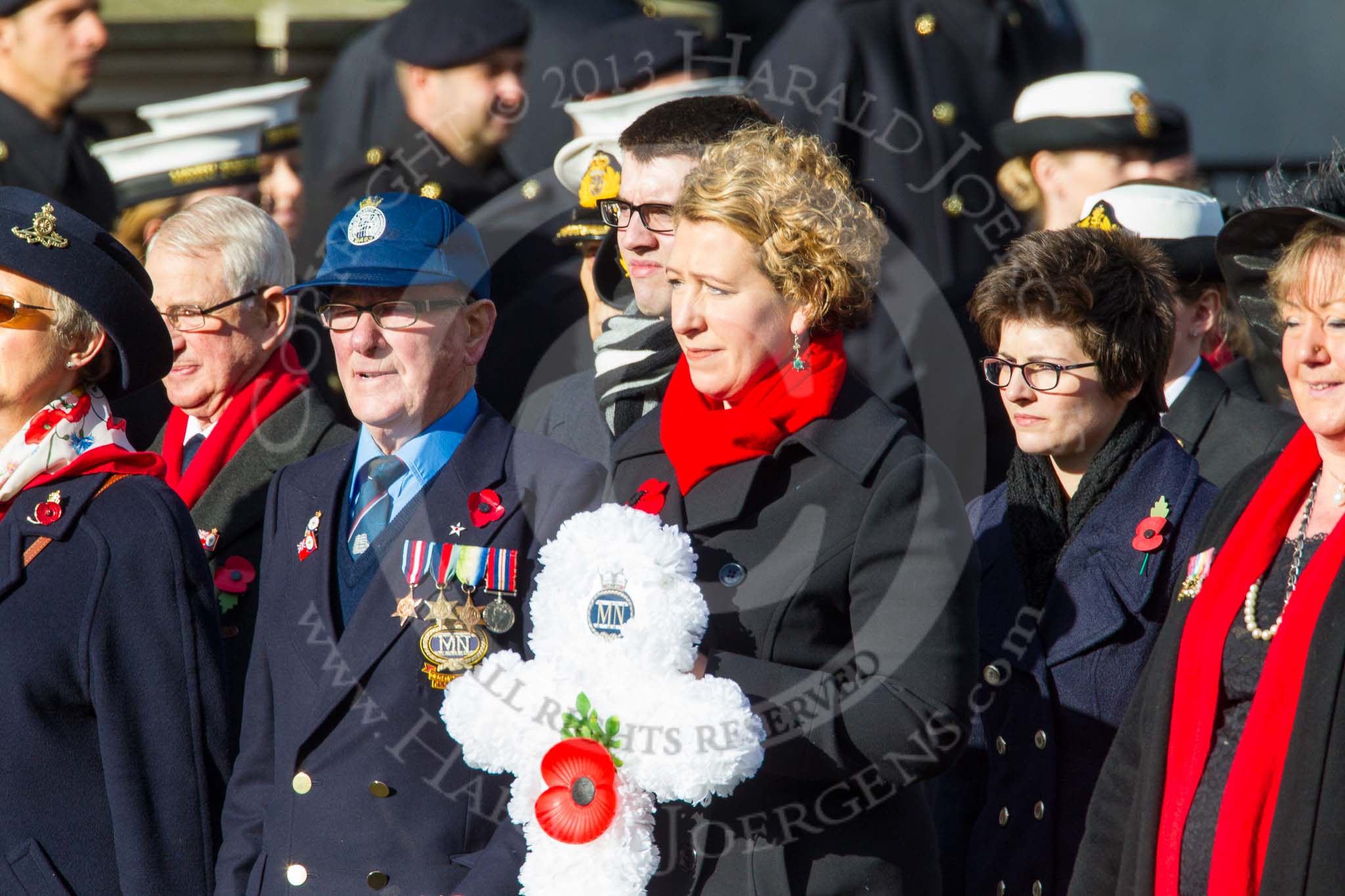 Remembrance Sunday at the Cenotaph in London 2014: Group E3 - Merchant Navy Association.
Press stand opposite the Foreign Office building, Whitehall, London SW1,
London,
Greater London,
United Kingdom,
on 09 November 2014 at 11:50, image #588