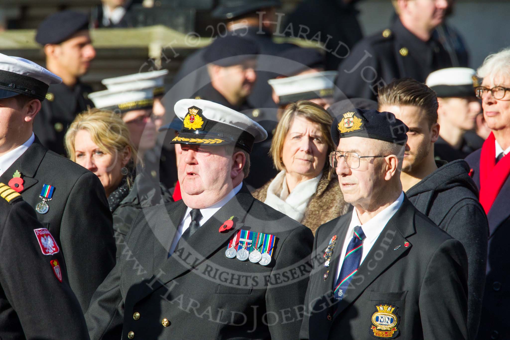 Remembrance Sunday at the Cenotaph in London 2014: Group E3 - Merchant Navy Association.
Press stand opposite the Foreign Office building, Whitehall, London SW1,
London,
Greater London,
United Kingdom,
on 09 November 2014 at 11:50, image #594