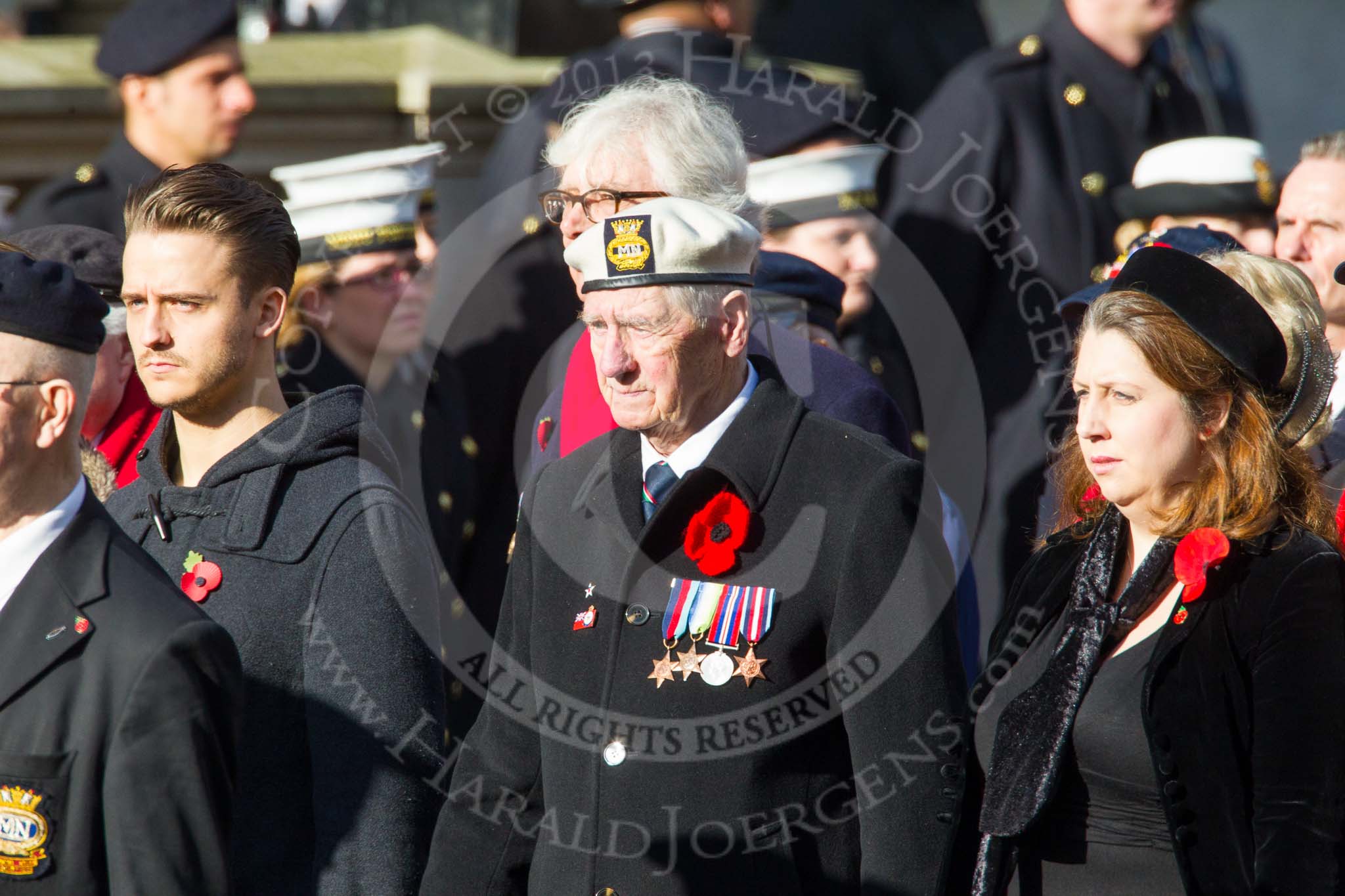 Remembrance Sunday at the Cenotaph in London 2014: Group E3 - Merchant Navy Association.
Press stand opposite the Foreign Office building, Whitehall, London SW1,
London,
Greater London,
United Kingdom,
on 09 November 2014 at 11:50, image #596