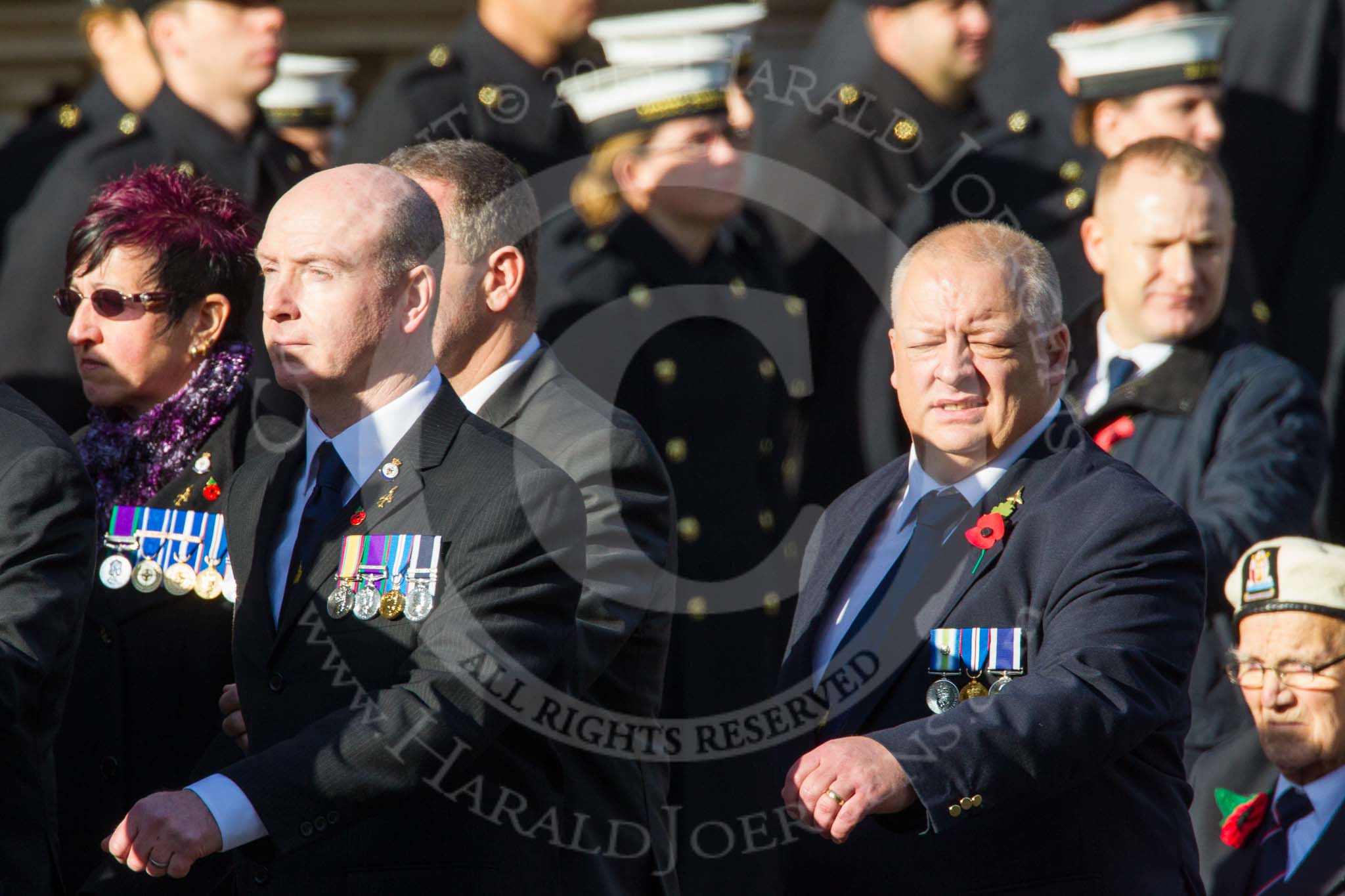 Remembrance Sunday at the Cenotaph in London 2014: Group E11 - Sea Harrier Association.
Press stand opposite the Foreign Office building, Whitehall, London SW1,
London,
Greater London,
United Kingdom,
on 09 November 2014 at 11:51, image #669