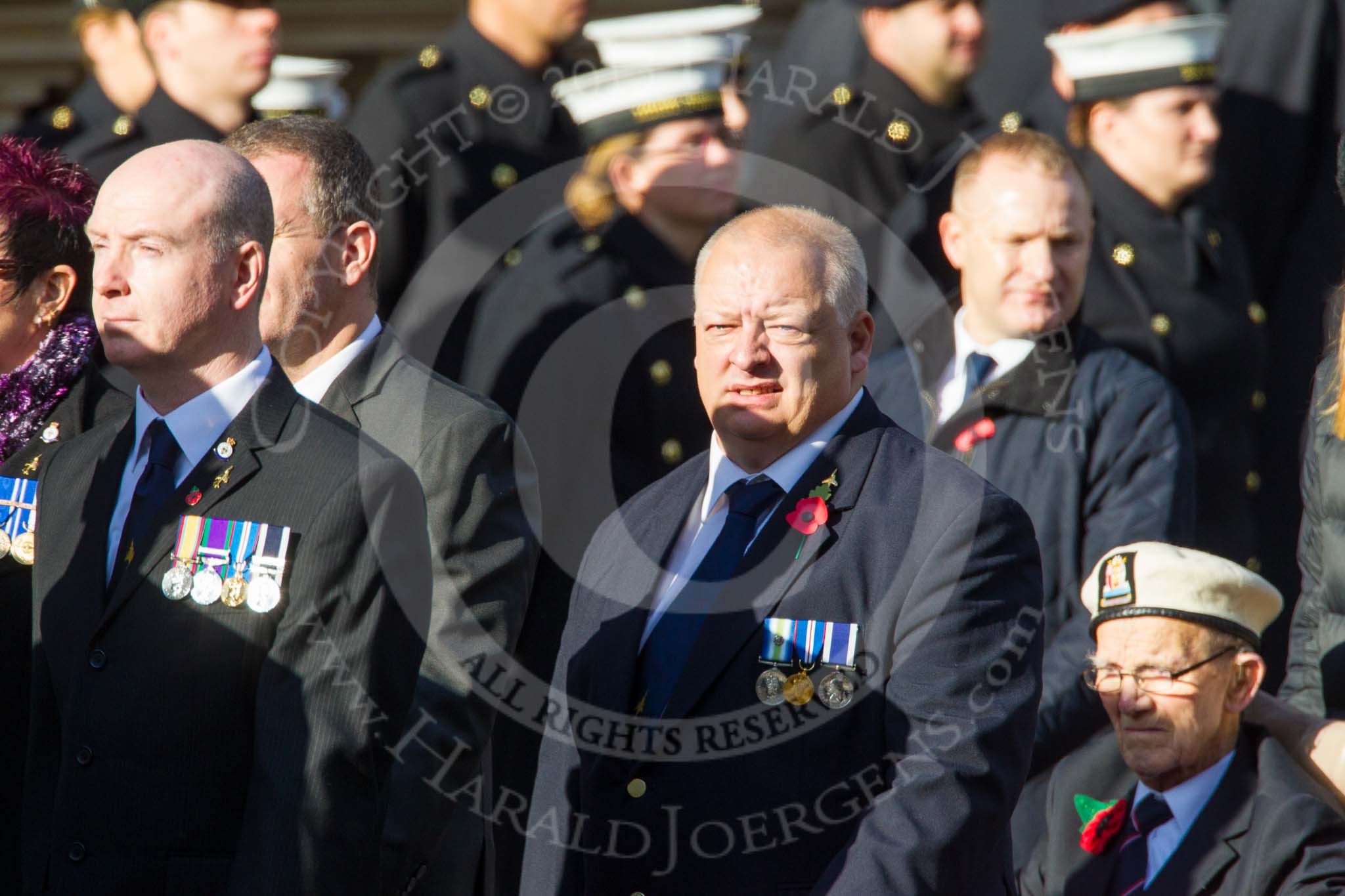 Remembrance Sunday at the Cenotaph in London 2014: Group E11 - Sea Harrier Association.
Press stand opposite the Foreign Office building, Whitehall, London SW1,
London,
Greater London,
United Kingdom,
on 09 November 2014 at 11:51, image #670