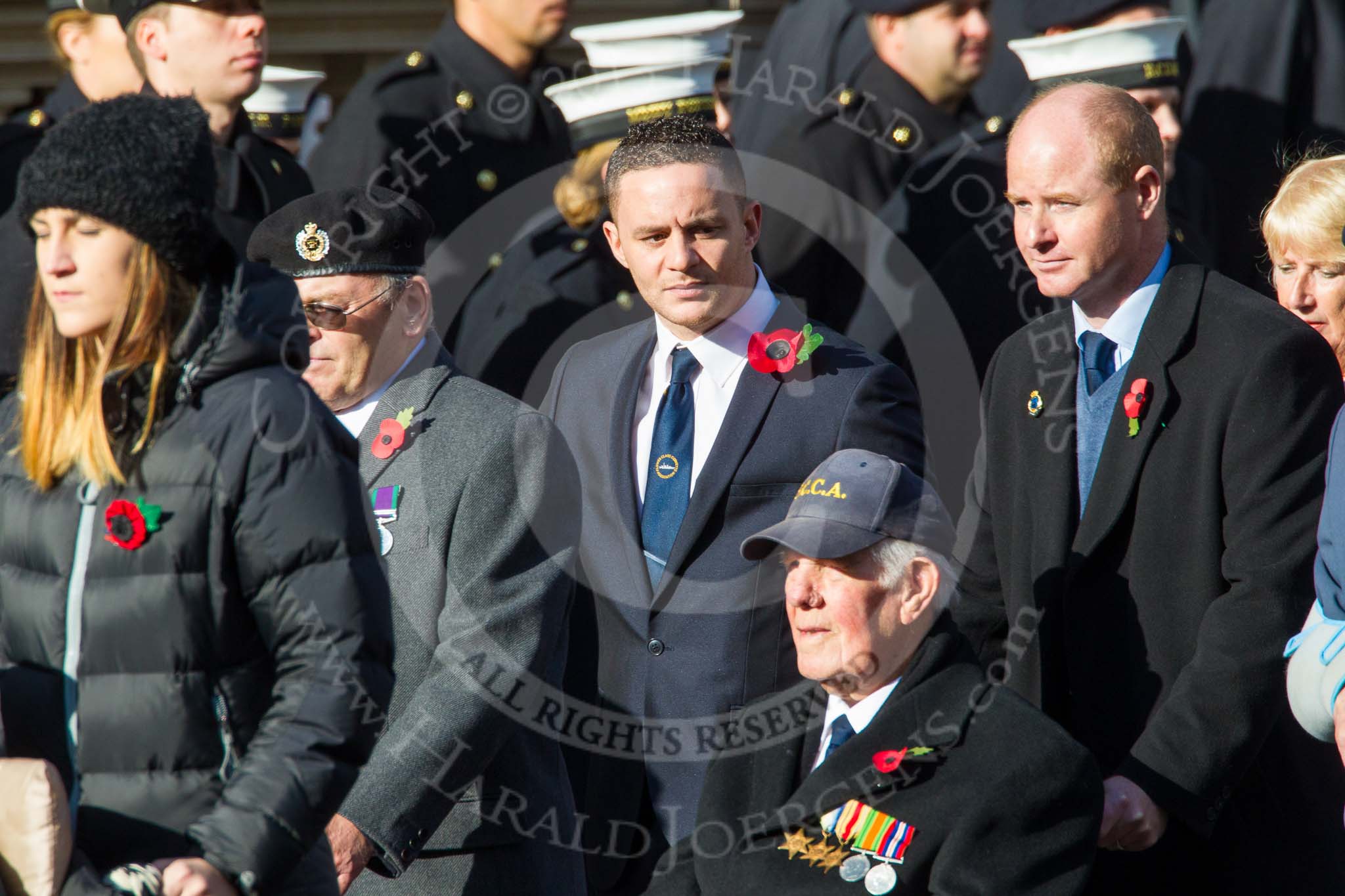 Remembrance Sunday at the Cenotaph in London 2014: Group E11 - Sea Harrier Association.
Press stand opposite the Foreign Office building, Whitehall, London SW1,
London,
Greater London,
United Kingdom,
on 09 November 2014 at 11:51, image #672