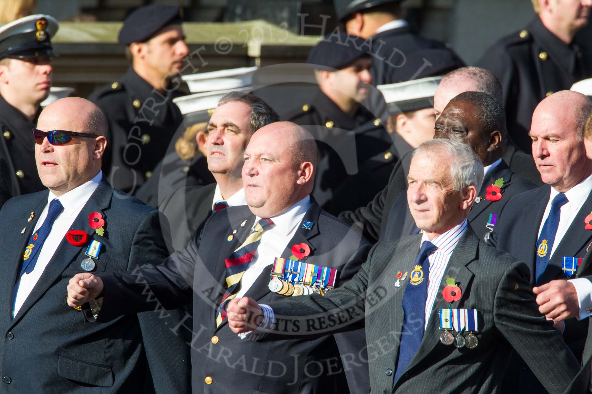 Remembrance Sunday at the Cenotaph in London 2014: Group E18 - HMS Glasgow Association..
Press stand opposite the Foreign Office building, Whitehall, London SW1,
London,
Greater London,
United Kingdom,
on 09 November 2014 at 11:52, image #708