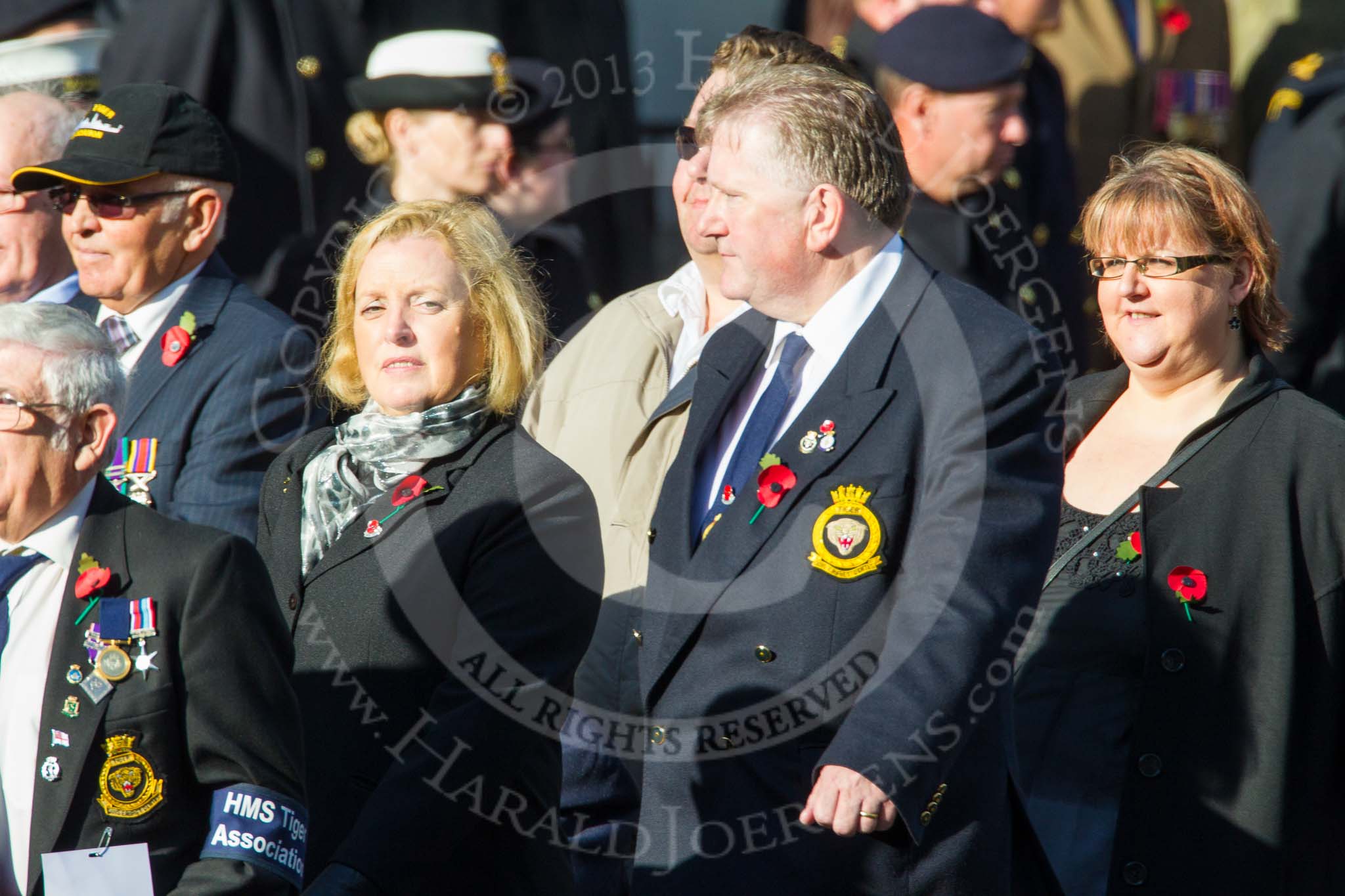 Remembrance Sunday at the Cenotaph in London 2014: Group E20 - HMS Tiger Association.
Press stand opposite the Foreign Office building, Whitehall, London SW1,
London,
Greater London,
United Kingdom,
on 09 November 2014 at 11:52, image #723