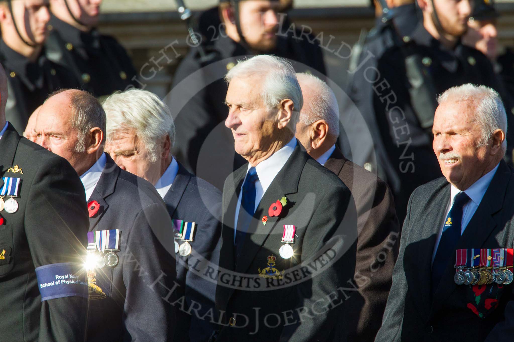 Remembrance Sunday at the Cenotaph in London 2014: Group E30 - Royal Navy School of Physical Training.
Press stand opposite the Foreign Office building, Whitehall, London SW1,
London,
Greater London,
United Kingdom,
on 09 November 2014 at 11:53, image #811