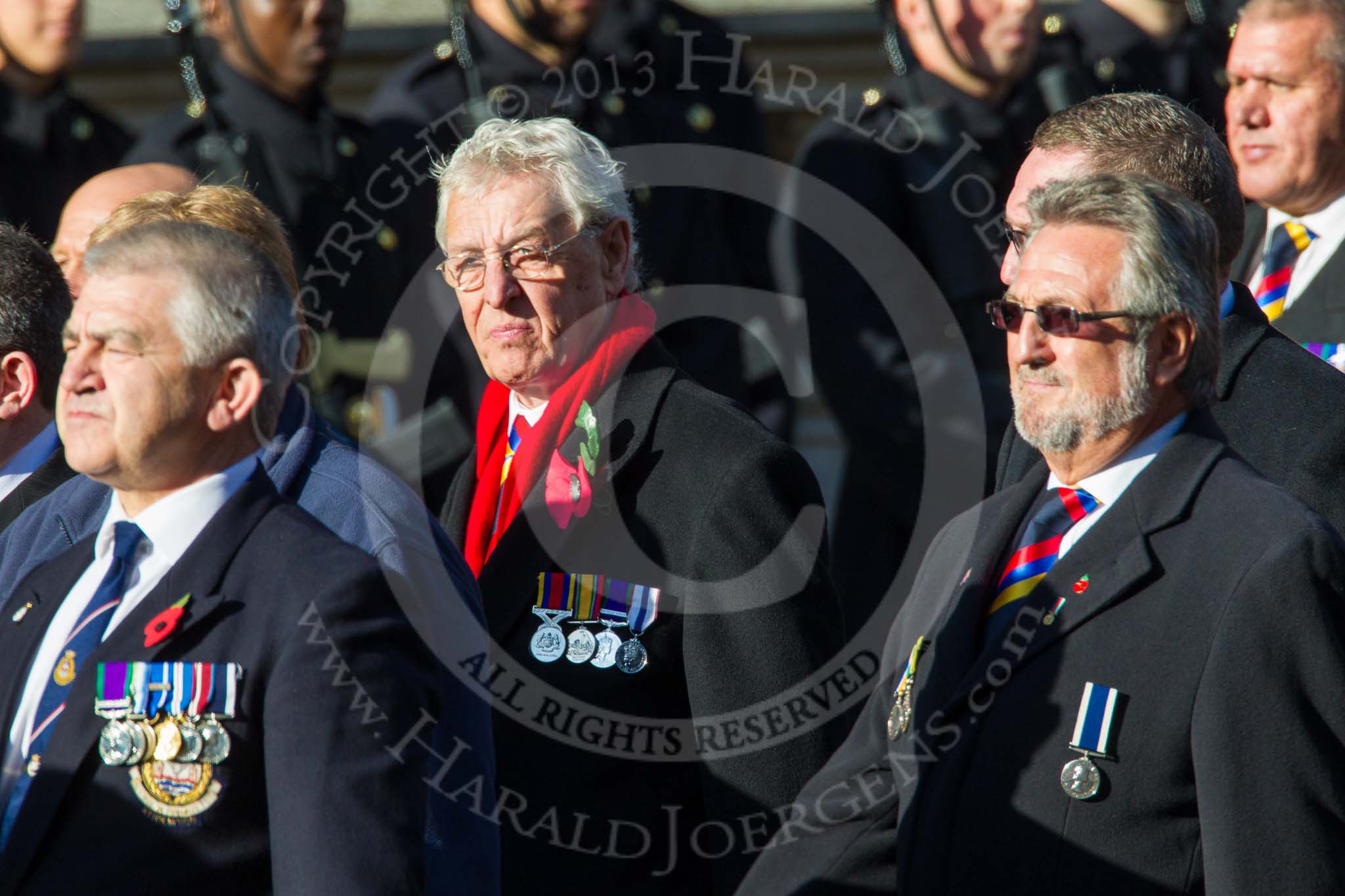 Remembrance Sunday at the Cenotaph in London 2014: Group E37 -Aircraft Handlers Association.
Press stand opposite the Foreign Office building, Whitehall, London SW1,
London,
Greater London,
United Kingdom,
on 09 November 2014 at 11:54, image #855