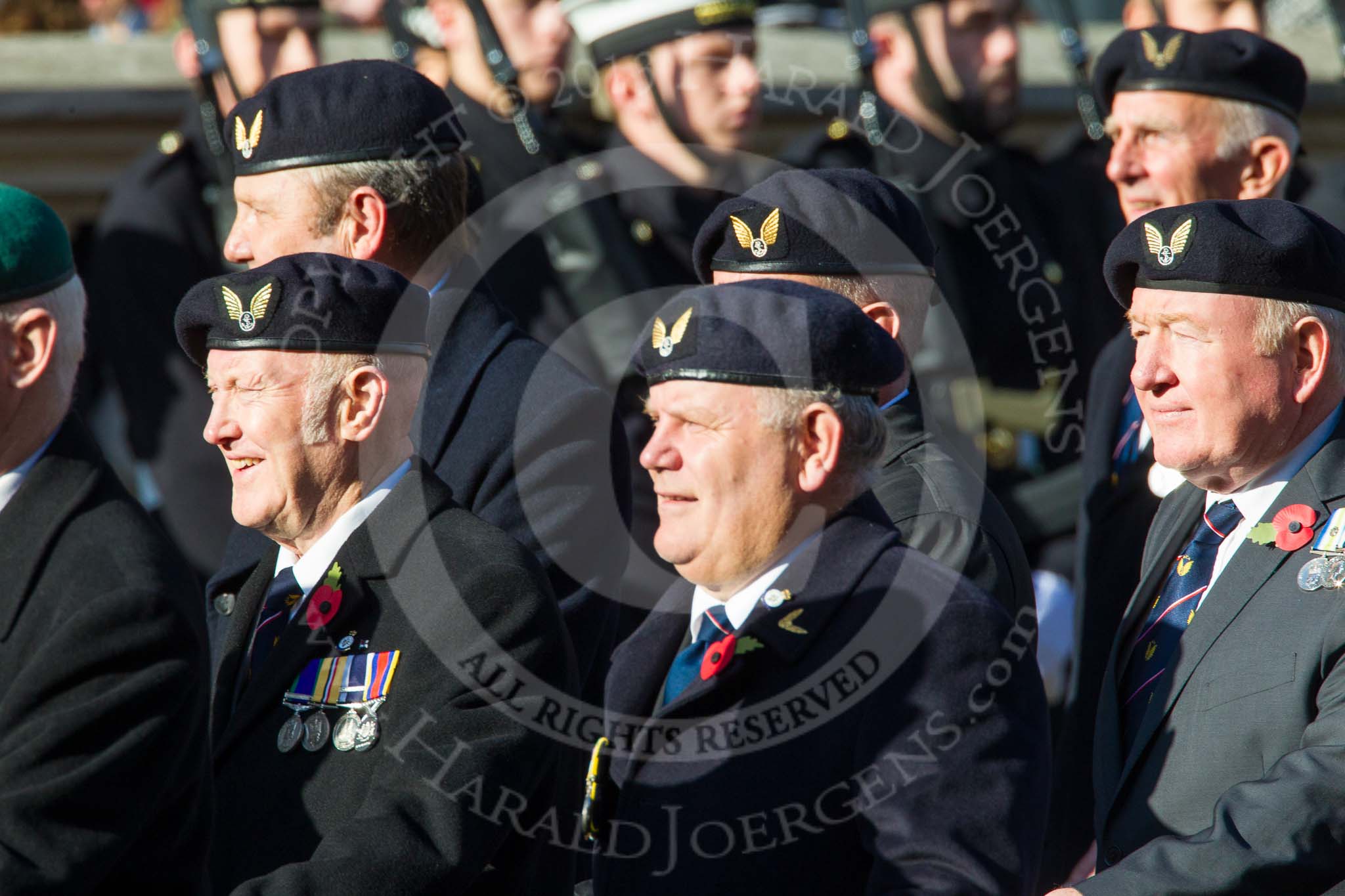 Remembrance Sunday at the Cenotaph in London 2014: Group E38 - Aircrewmans Association.
Press stand opposite the Foreign Office building, Whitehall, London SW1,
London,
Greater London,
United Kingdom,
on 09 November 2014 at 11:54, image #863