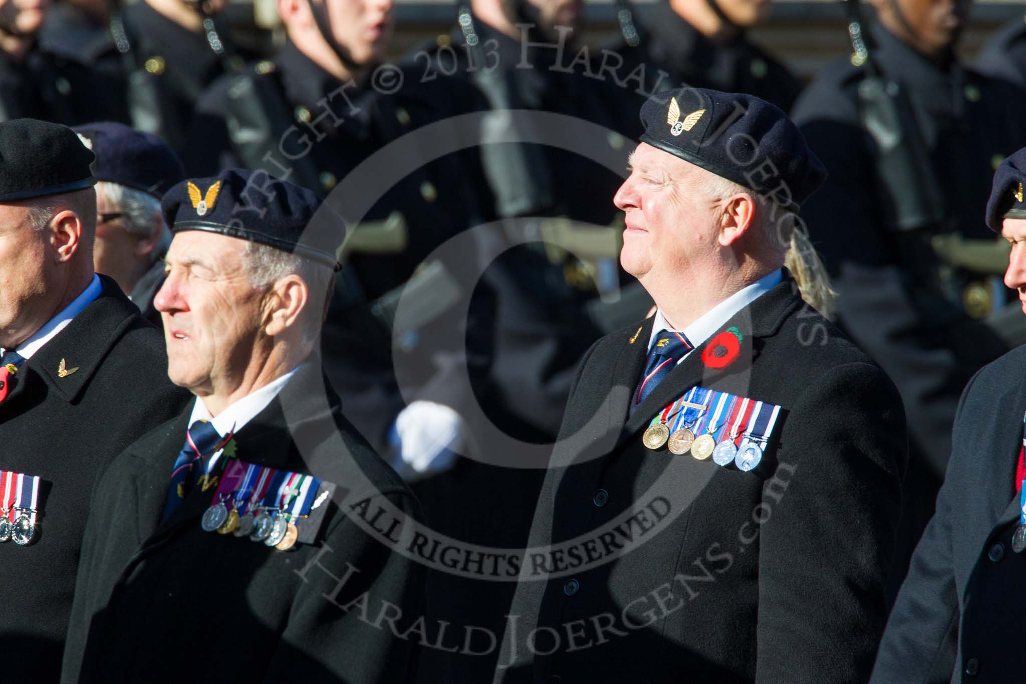 Remembrance Sunday at the Cenotaph in London 2014: Group E38 - Aircrewmans Association.
Press stand opposite the Foreign Office building, Whitehall, London SW1,
London,
Greater London,
United Kingdom,
on 09 November 2014 at 11:54, image #867