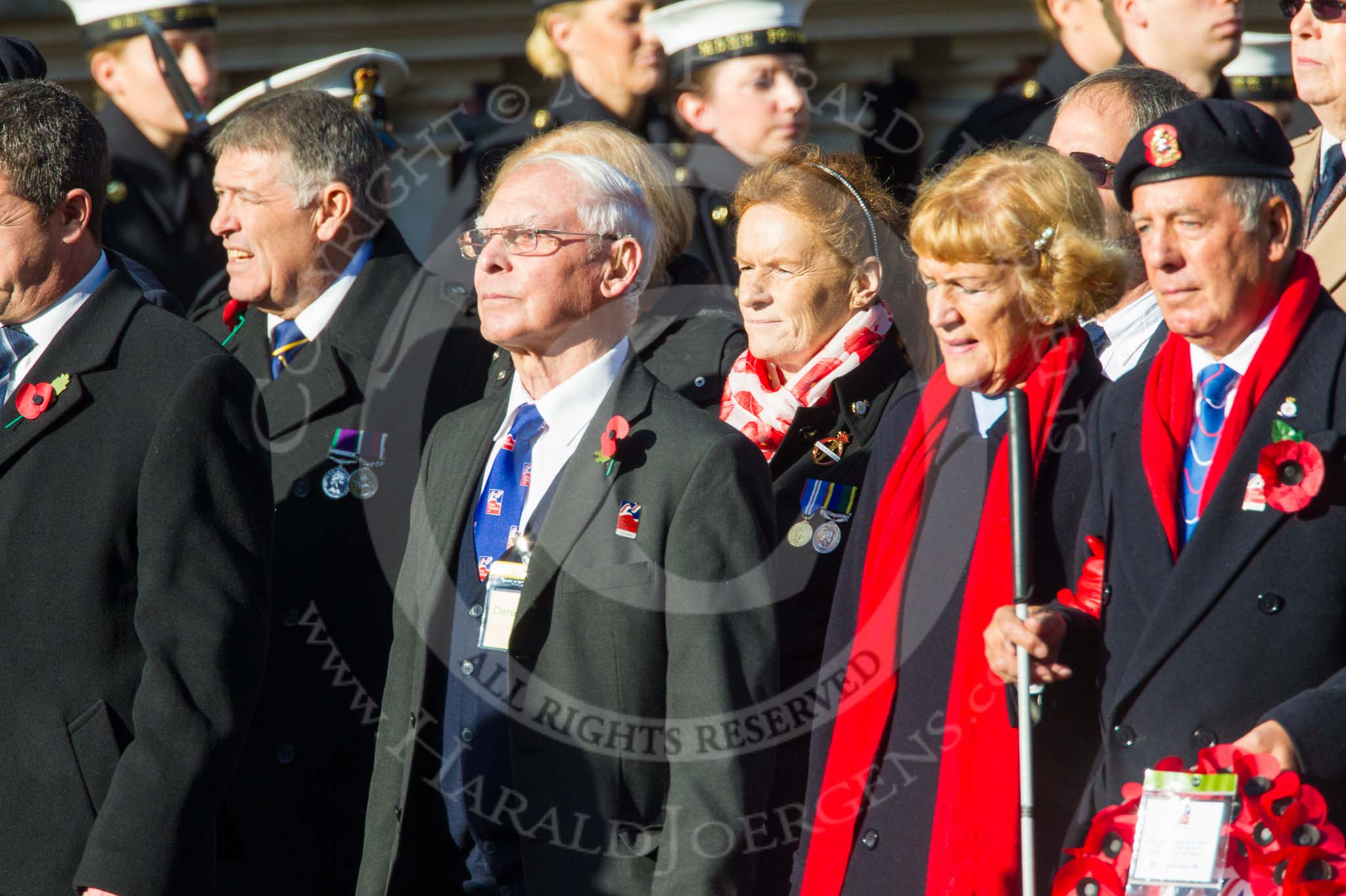 Remembrance Sunday at the Cenotaph in London 2014: Group A1 - Blind Veterans UK.
Press stand opposite the Foreign Office building, Whitehall, London SW1,
London,
Greater London,
United Kingdom,
on 09 November 2014 at 11:56, image #900