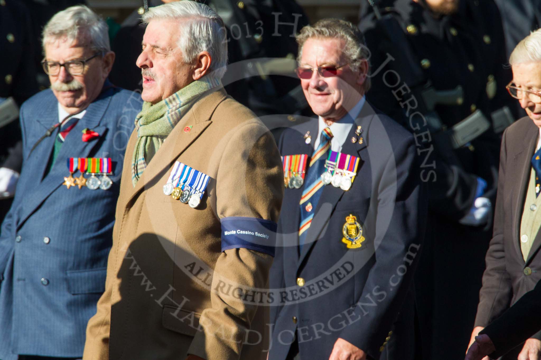 Remembrance Sunday at the Cenotaph in London 2014: Group F3 - Monte Cassino Society.
Press stand opposite the Foreign Office building, Whitehall, London SW1,
London,
Greater London,
United Kingdom,
on 09 November 2014 at 11:56, image #953