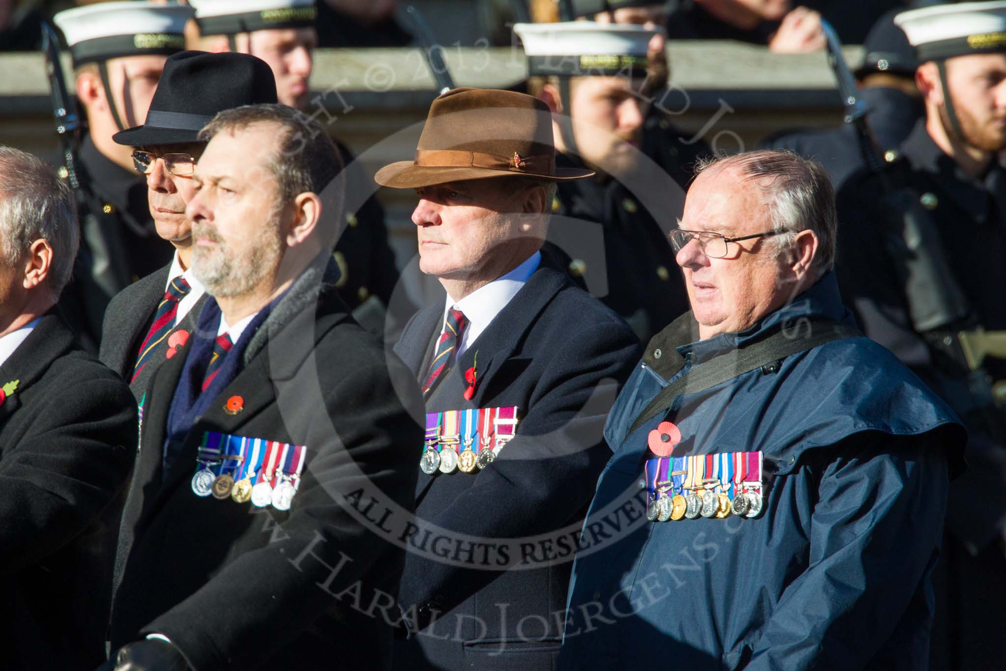 Remembrance Sunday at the Cenotaph in London 2014: Group F6 - Queen's Bodyguard of The Yeoman of The Guard.
Press stand opposite the Foreign Office building, Whitehall, London SW1,
London,
Greater London,
United Kingdom,
on 09 November 2014 at 11:57, image #969