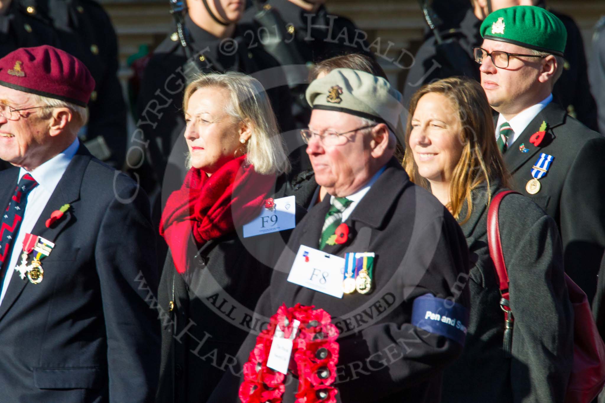 Remembrance Sunday at the Cenotaph in London 2014: Group F8 - Pen and Sword Club.
Press stand opposite the Foreign Office building, Whitehall, London SW1,
London,
Greater London,
United Kingdom,
on 09 November 2014 at 11:57, image #976