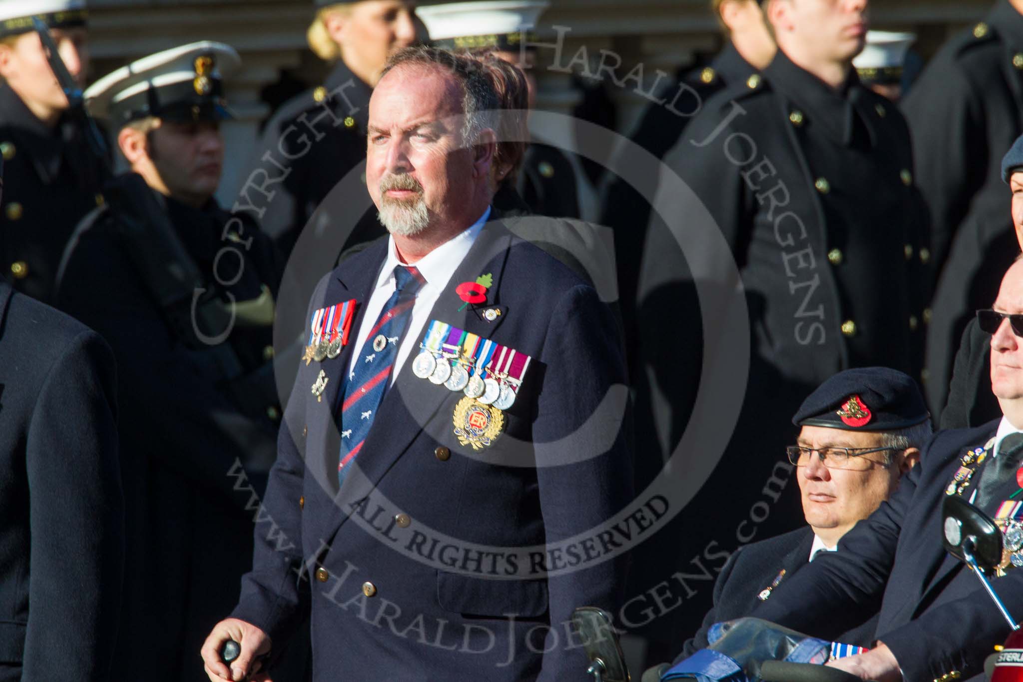 Remembrance Sunday at the Cenotaph in London 2014: Group F15 - National Gulf Veterans & Families Association.
Press stand opposite the Foreign Office building, Whitehall, London SW1,
London,
Greater London,
United Kingdom,
on 09 November 2014 at 11:58, image #1033