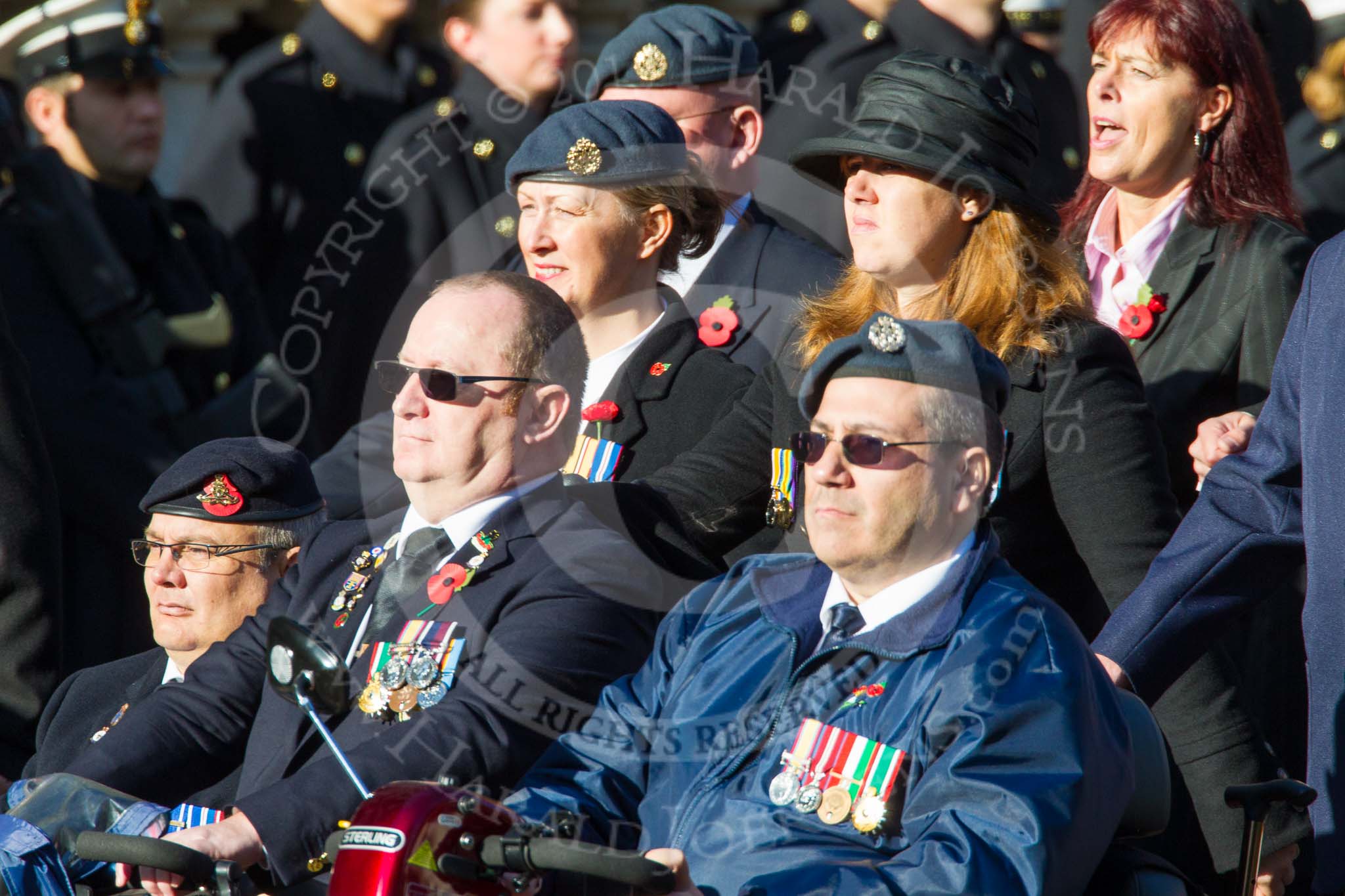 Remembrance Sunday at the Cenotaph in London 2014: Group F15 - National Gulf Veterans & Families Association.
Press stand opposite the Foreign Office building, Whitehall, London SW1,
London,
Greater London,
United Kingdom,
on 09 November 2014 at 11:58, image #1034