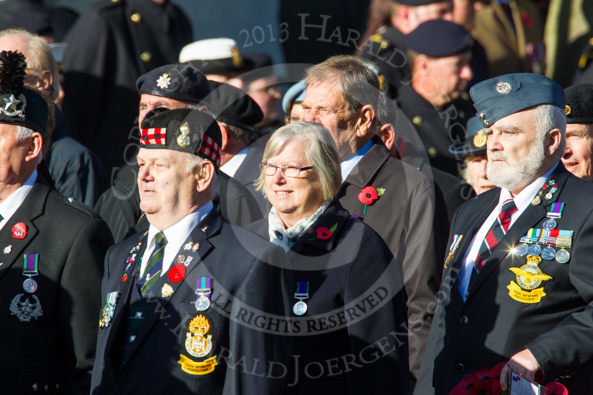 Remembrance Sunday at the Cenotaph in London 2014: Group F18 - Aden Veterans Association.
Press stand opposite the Foreign Office building, Whitehall, London SW1,
London,
Greater London,
United Kingdom,
on 09 November 2014 at 11:59, image #1078