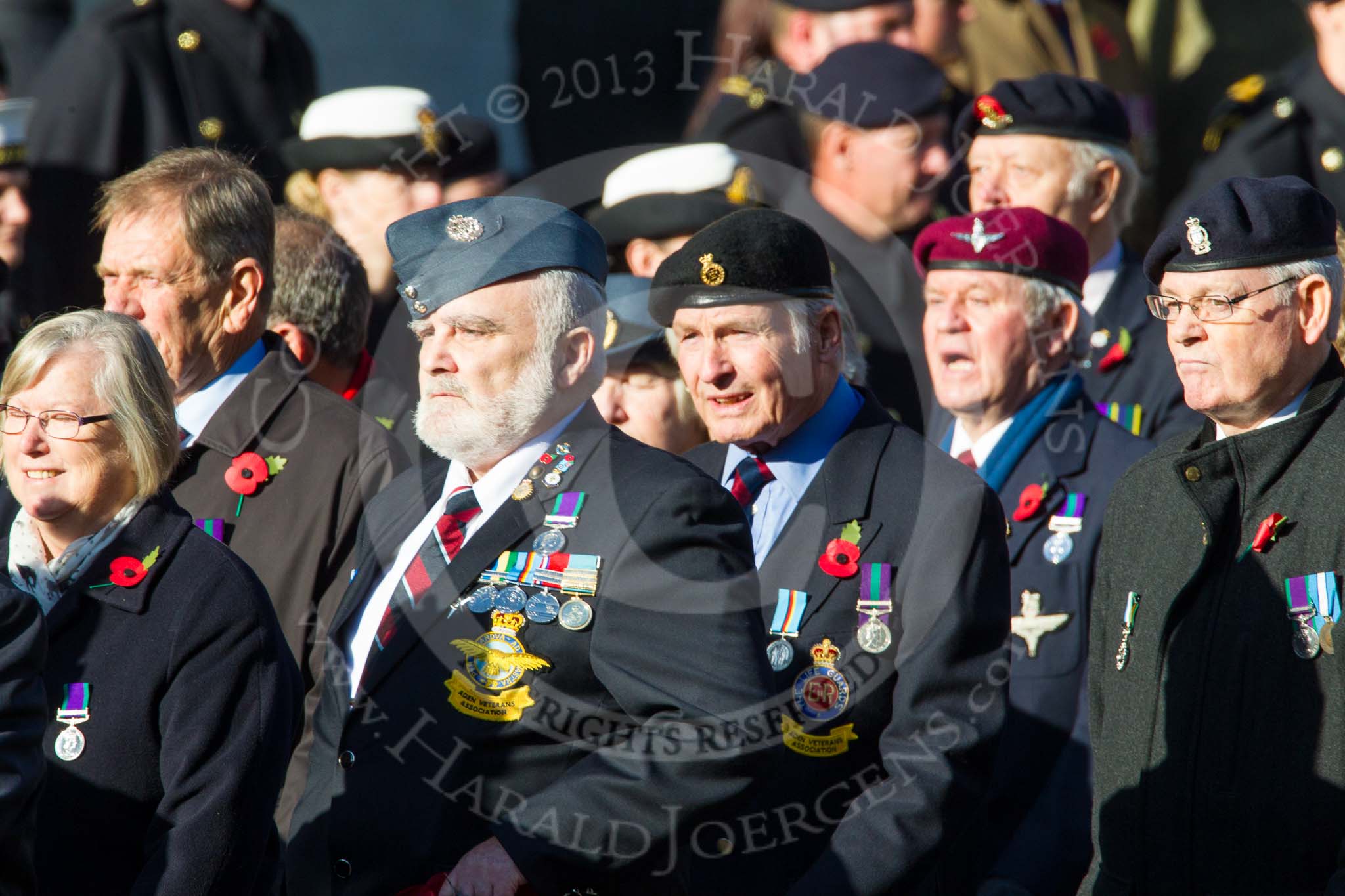 Remembrance Sunday at the Cenotaph in London 2014: Group F18 - Aden Veterans Association.
Press stand opposite the Foreign Office building, Whitehall, London SW1,
London,
Greater London,
United Kingdom,
on 09 November 2014 at 11:59, image #1079