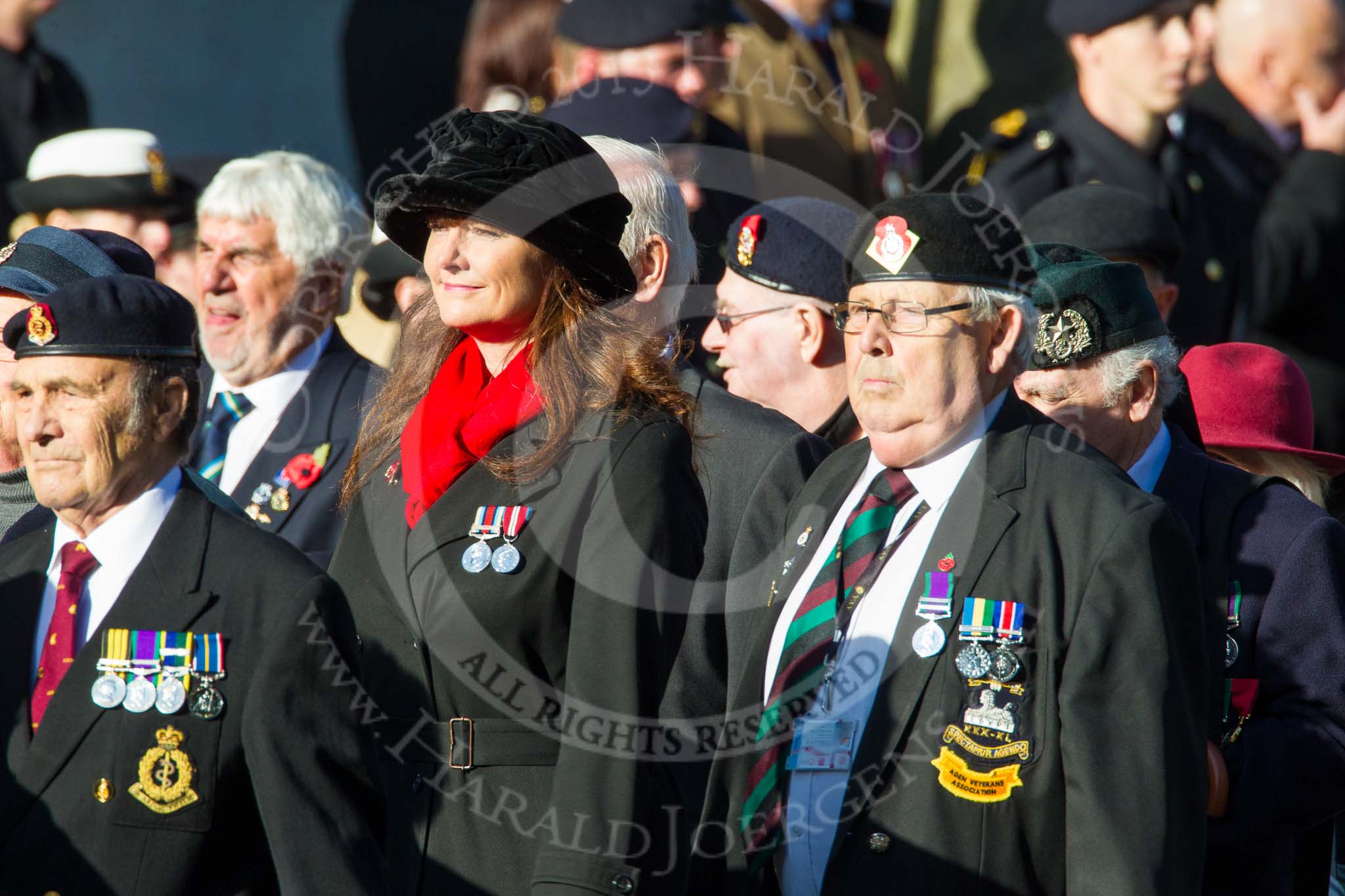 Remembrance Sunday at the Cenotaph in London 2014: Group F18 - Aden Veterans Association.
Press stand opposite the Foreign Office building, Whitehall, London SW1,
London,
Greater London,
United Kingdom,
on 09 November 2014 at 11:59, image #1082
