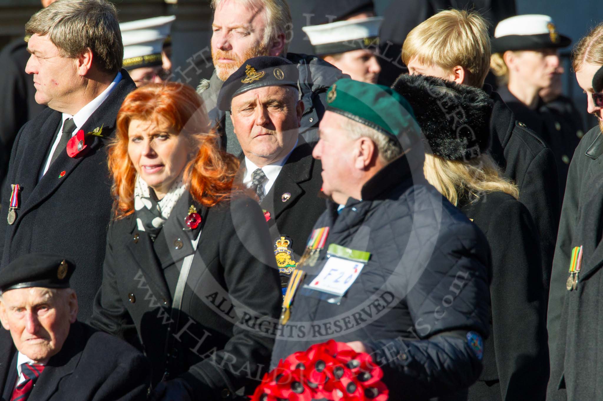 Remembrance Sunday at the Cenotaph in London 2014: Group F20 - Showmens' Guild of Great Britain.
Press stand opposite the Foreign Office building, Whitehall, London SW1,
London,
Greater London,
United Kingdom,
on 09 November 2014 at 11:59, image #1101