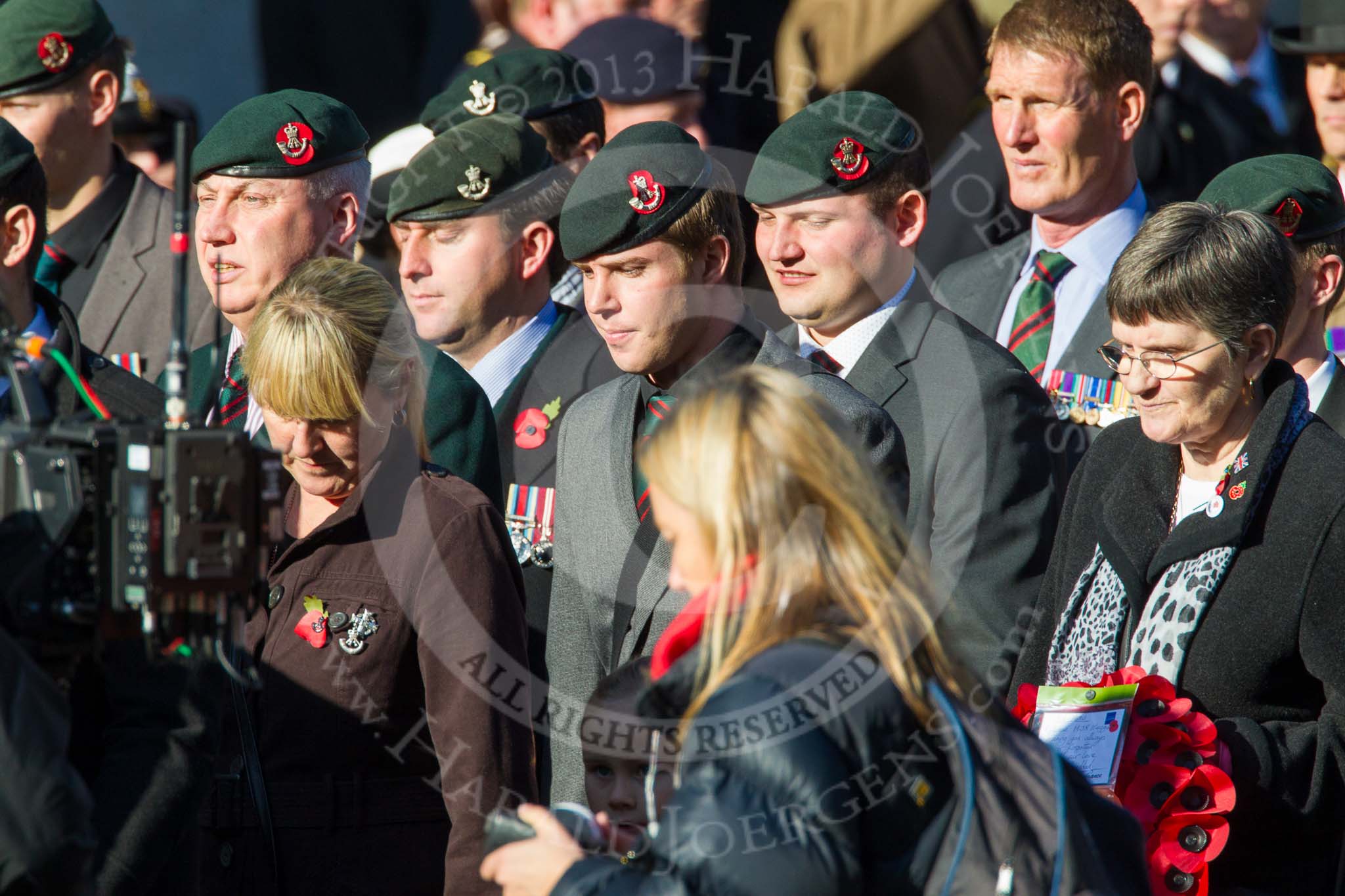 Remembrance Sunday at the Cenotaph in London 2014: Group A2 - Rifles Regimental Association.
Press stand opposite the Foreign Office building, Whitehall, London SW1,
London,
Greater London,
United Kingdom,
on 09 November 2014 at 11:59, image #1115