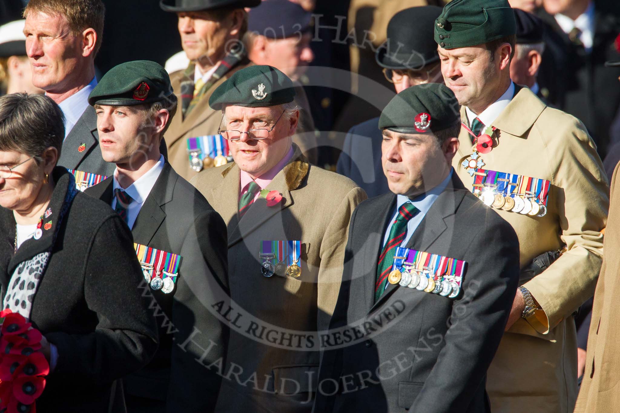 Remembrance Sunday at the Cenotaph in London 2014: Group A2 - Rifles Regimental Association.
Press stand opposite the Foreign Office building, Whitehall, London SW1,
London,
Greater London,
United Kingdom,
on 09 November 2014 at 11:59, image #1118