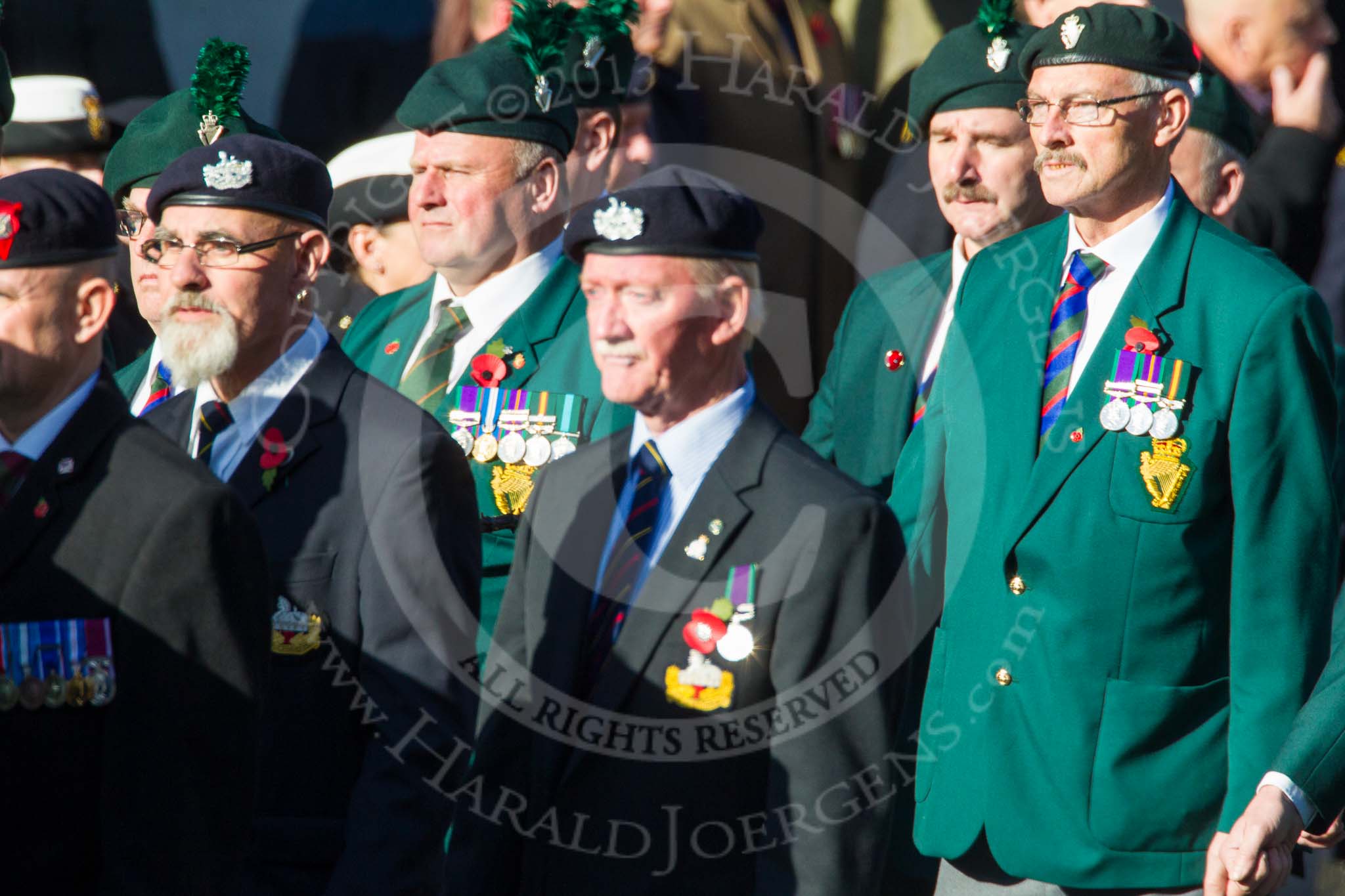 Remembrance Sunday at the Cenotaph in London 2014: Group A3 - The Rifles & Royal Gloucestershire, Berkshire & Wiltshire Regimental Association.
Press stand opposite the Foreign Office building, Whitehall, London SW1,
London,
Greater London,
United Kingdom,
on 09 November 2014 at 12:00, image #1130