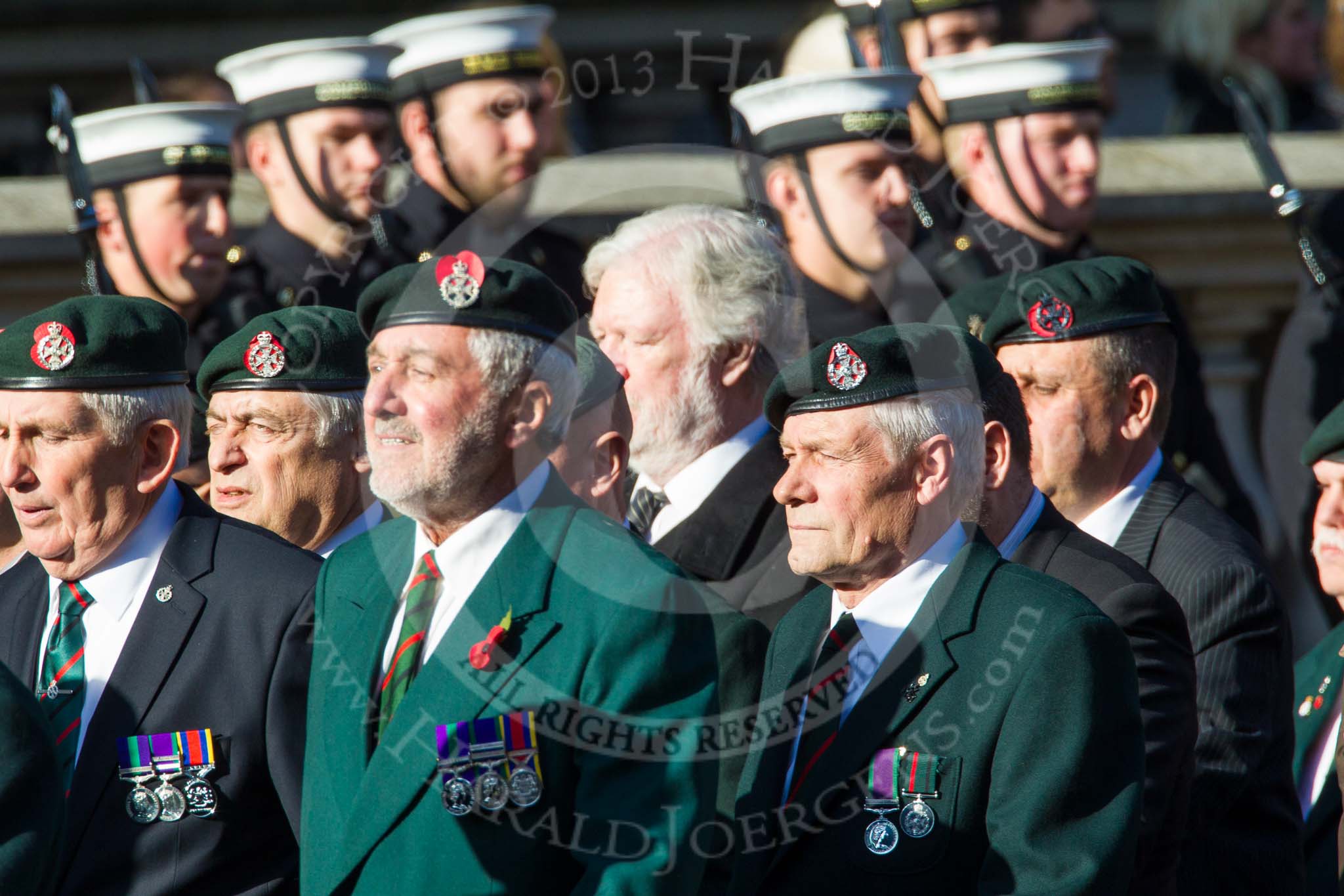 Remembrance Sunday at the Cenotaph in London 2014: Group A9 - Royal Green Jackets Association.
Press stand opposite the Foreign Office building, Whitehall, London SW1,
London,
Greater London,
United Kingdom,
on 09 November 2014 at 12:01, image #1178