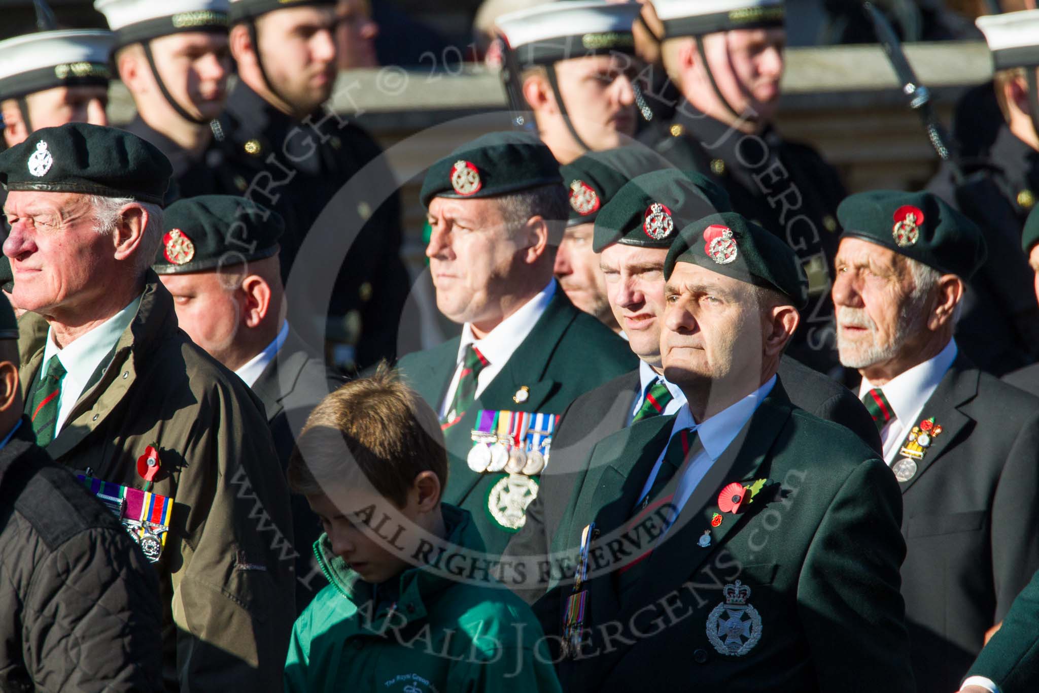 Remembrance Sunday at the Cenotaph in London 2014: Group A9 - Royal Green Jackets Association.
Press stand opposite the Foreign Office building, Whitehall, London SW1,
London,
Greater London,
United Kingdom,
on 09 November 2014 at 12:01, image #1191