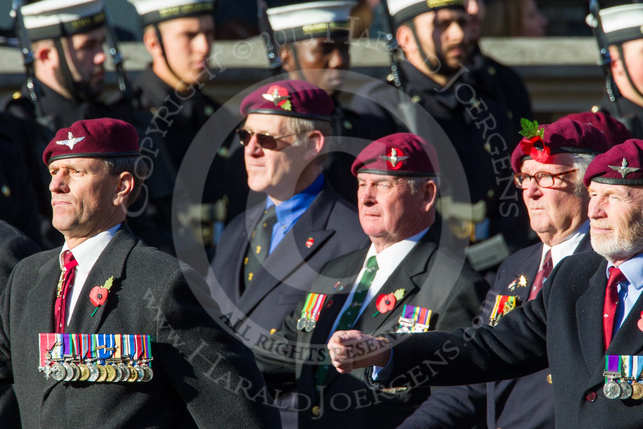 Remembrance Sunday at the Cenotaph in London 2014: Group A10 - Parachute Regimental Association.
Press stand opposite the Foreign Office building, Whitehall, London SW1,
London,
Greater London,
United Kingdom,
on 09 November 2014 at 12:01, image #1214