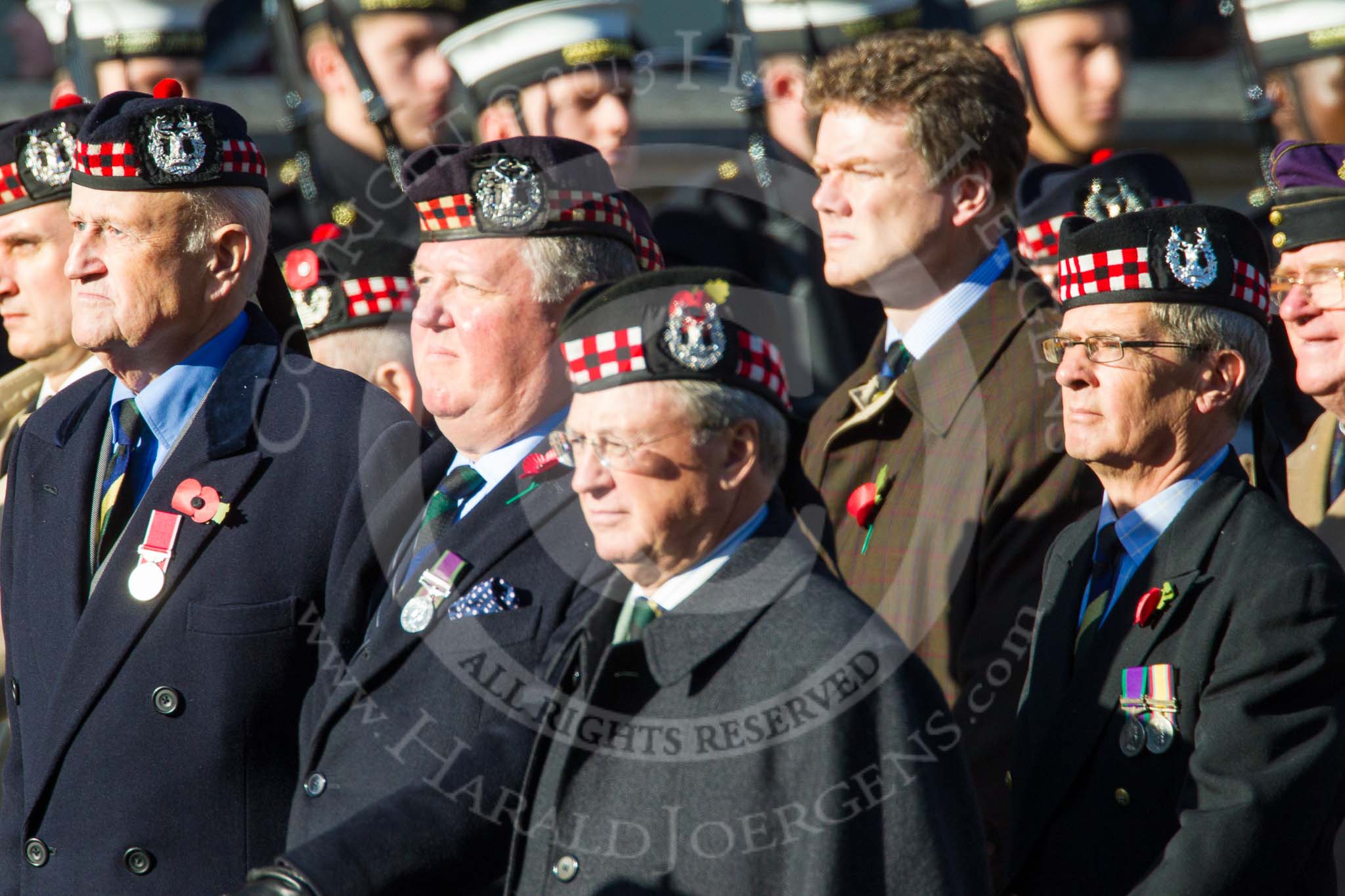 Remembrance Sunday at the Cenotaph in London 2014: Group A14 - Gordon Highlanders Association.
Press stand opposite the Foreign Office building, Whitehall, London SW1,
London,
Greater London,
United Kingdom,
on 09 November 2014 at 12:03, image #1285