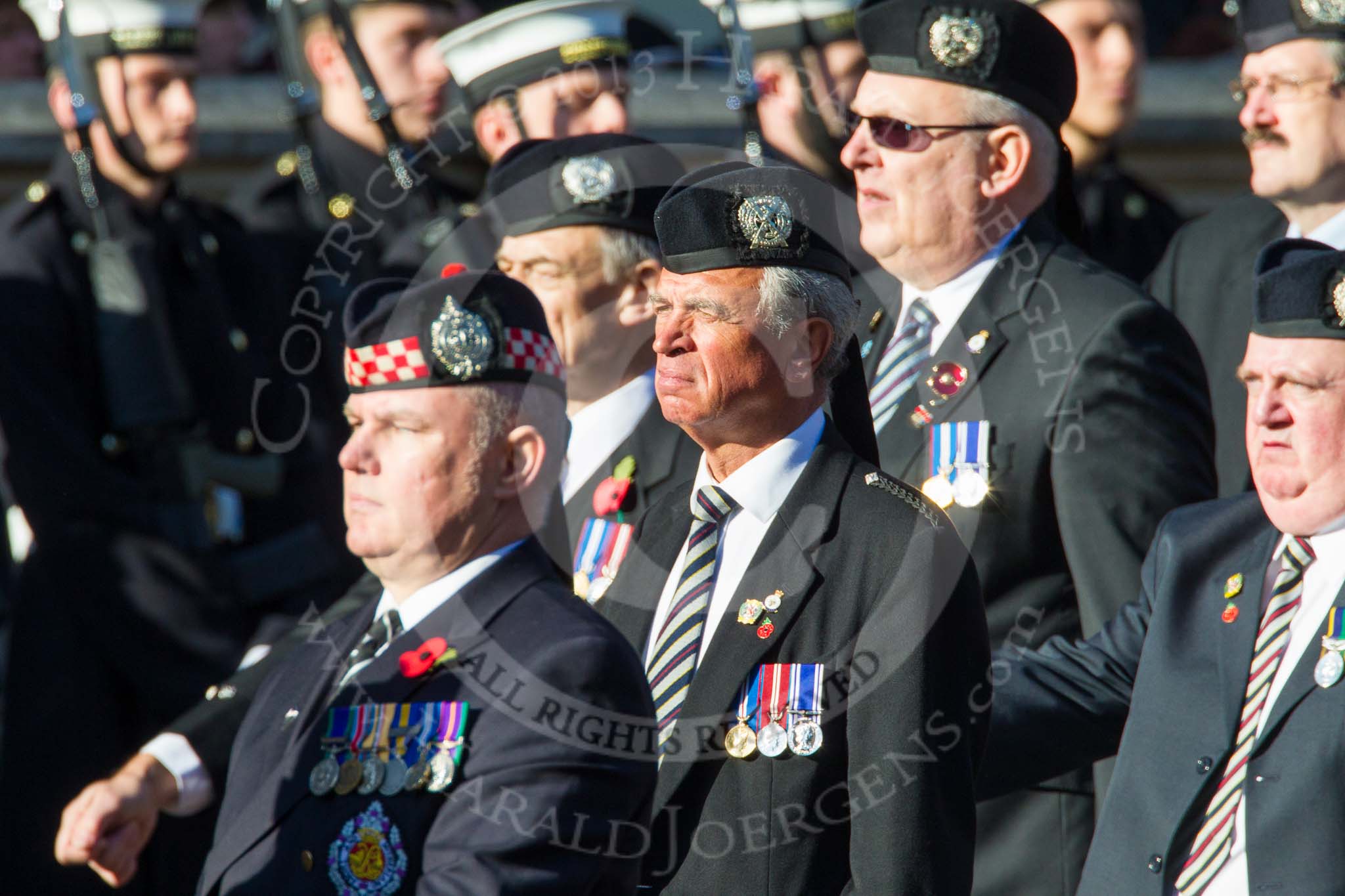 Remembrance Sunday at the Cenotaph in London 2014: Group A16 - London Scottish Regimental Association.
Press stand opposite the Foreign Office building, Whitehall, London SW1,
London,
Greater London,
United Kingdom,
on 09 November 2014 at 12:03, image #1294