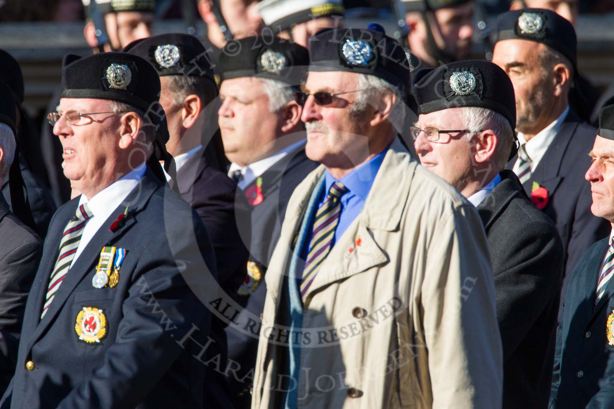 Remembrance Sunday at the Cenotaph in London 2014: Group A16 - London Scottish Regimental Association.
Press stand opposite the Foreign Office building, Whitehall, London SW1,
London,
Greater London,
United Kingdom,
on 09 November 2014 at 12:03, image #1301