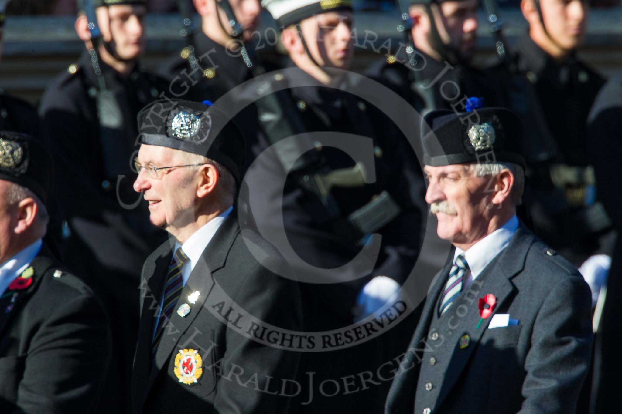 Remembrance Sunday at the Cenotaph in London 2014: Group A16 - London Scottish Regimental Association.
Press stand opposite the Foreign Office building, Whitehall, London SW1,
London,
Greater London,
United Kingdom,
on 09 November 2014 at 12:03, image #1307