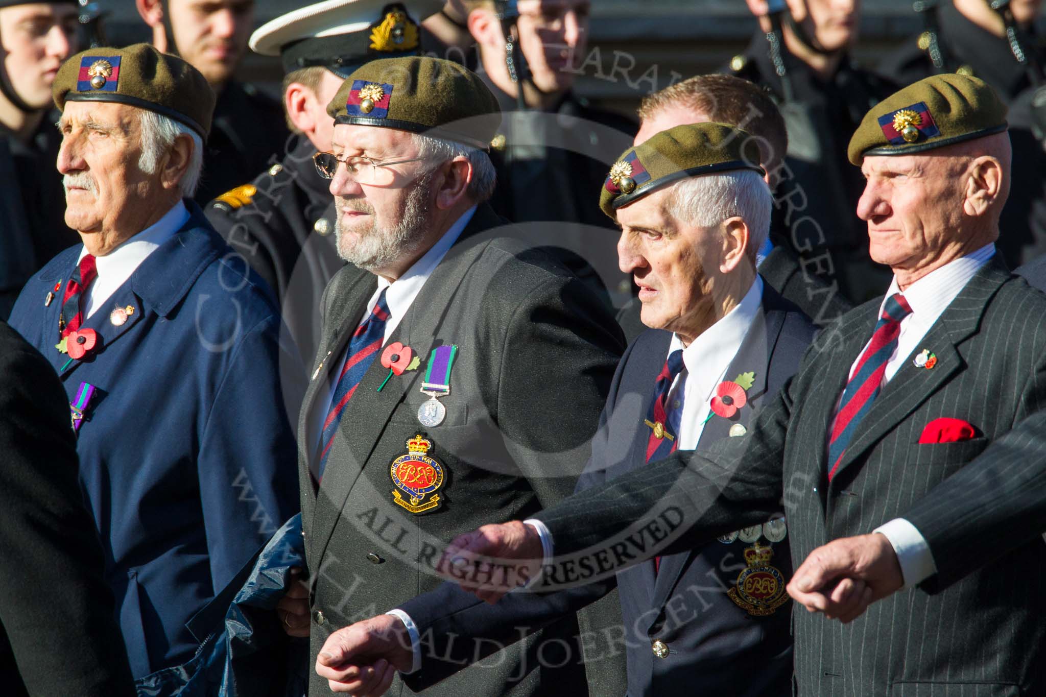 Remembrance Sunday at the Cenotaph in London 2014: Group A17 - Grenadier Guards Association.
Press stand opposite the Foreign Office building, Whitehall, London SW1,
London,
Greater London,
United Kingdom,
on 09 November 2014 at 12:03, image #1309