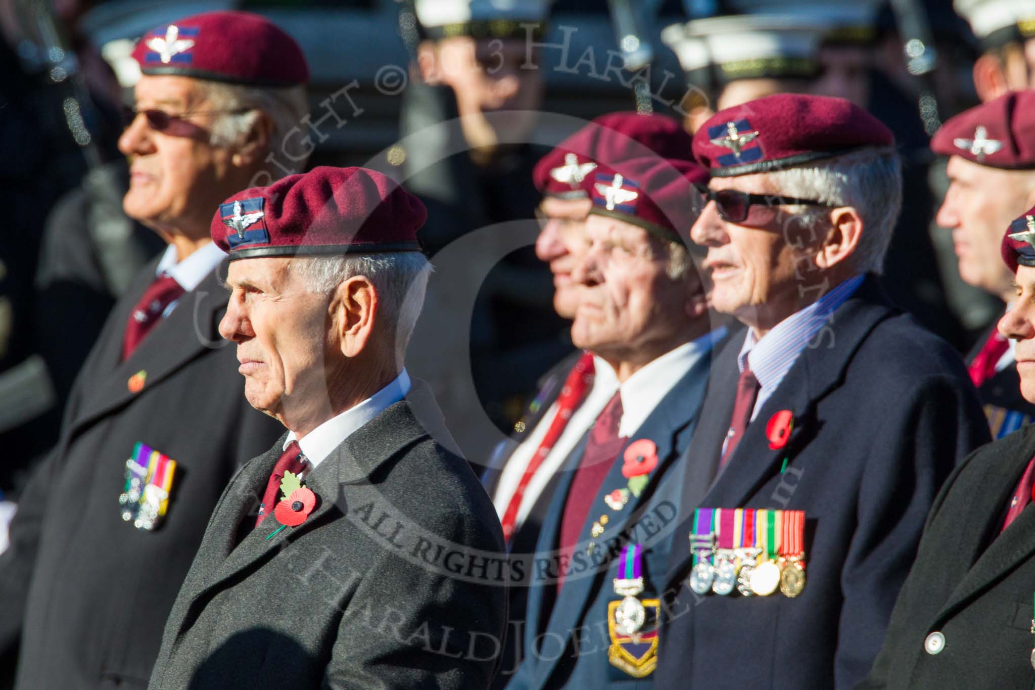 Remembrance Sunday at the Cenotaph in London 2014: Group A20 - Guards Parachute Association.
Press stand opposite the Foreign Office building, Whitehall, London SW1,
London,
Greater London,
United Kingdom,
on 09 November 2014 at 12:04, image #1338