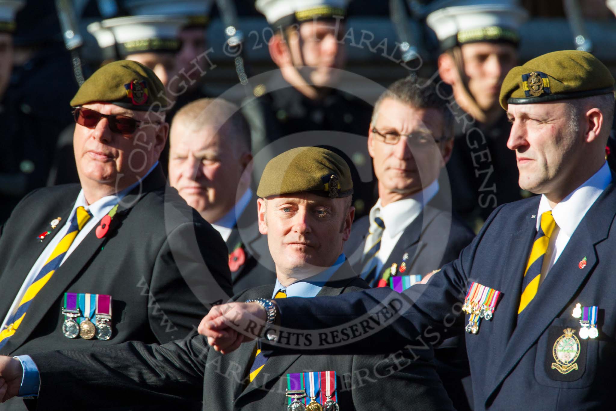 Remembrance Sunday at the Cenotaph in London 2014: Group A23 - Royal East Kent Regiment (The Buffs) Past & Present
Association.
Press stand opposite the Foreign Office building, Whitehall, London SW1,
London,
Greater London,
United Kingdom,
on 09 November 2014 at 12:04, image #1358