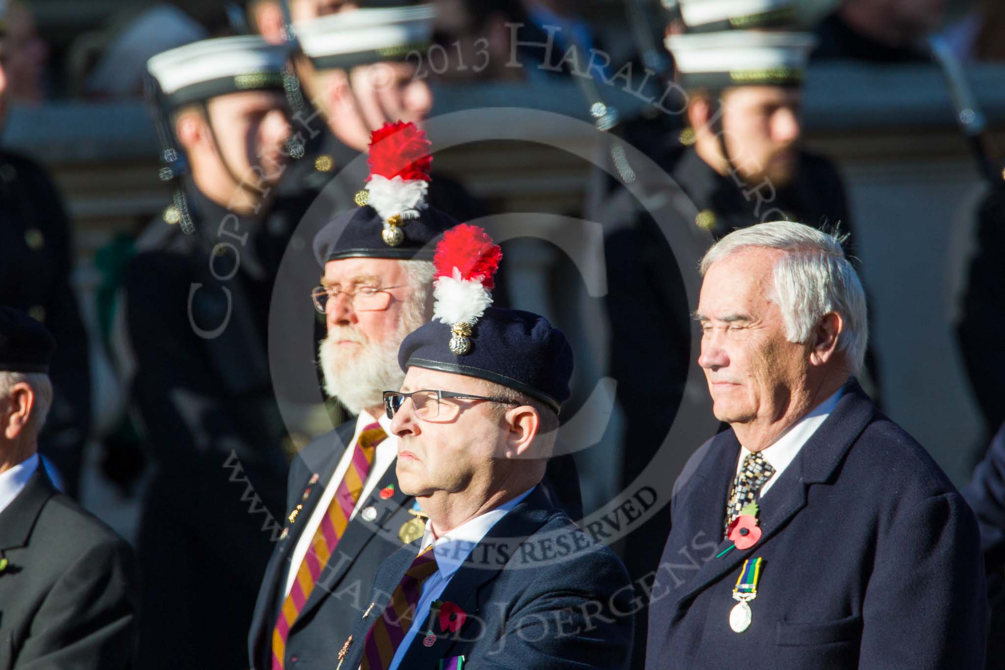 Remembrance Sunday at the Cenotaph in London 2014: Group A27 - Royal Northumberland Fusiliers.
Press stand opposite the Foreign Office building, Whitehall, London SW1,
London,
Greater London,
United Kingdom,
on 09 November 2014 at 12:05, image #1390