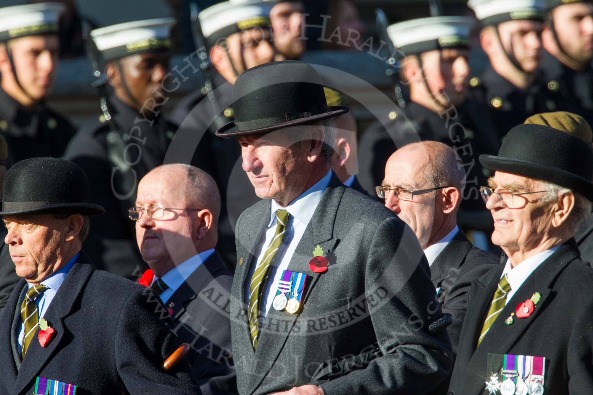 Remembrance Sunday at the Cenotaph in London 2014: Group A29 - Green Howards Association.
Press stand opposite the Foreign Office building, Whitehall, London SW1,
London,
Greater London,
United Kingdom,
on 09 November 2014 at 12:05, image #1405