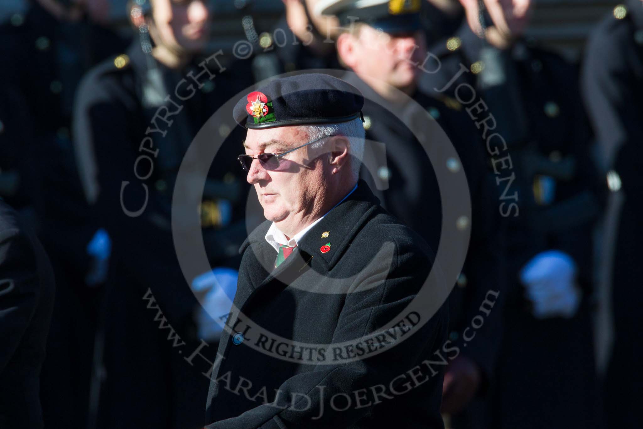 Remembrance Sunday at the Cenotaph in London 2014: Group A31 - Sherwood Foresters & Worcestershire Regiment.
Press stand opposite the Foreign Office building, Whitehall, London SW1,
London,
Greater London,
United Kingdom,
on 09 November 2014 at 12:05, image #1424