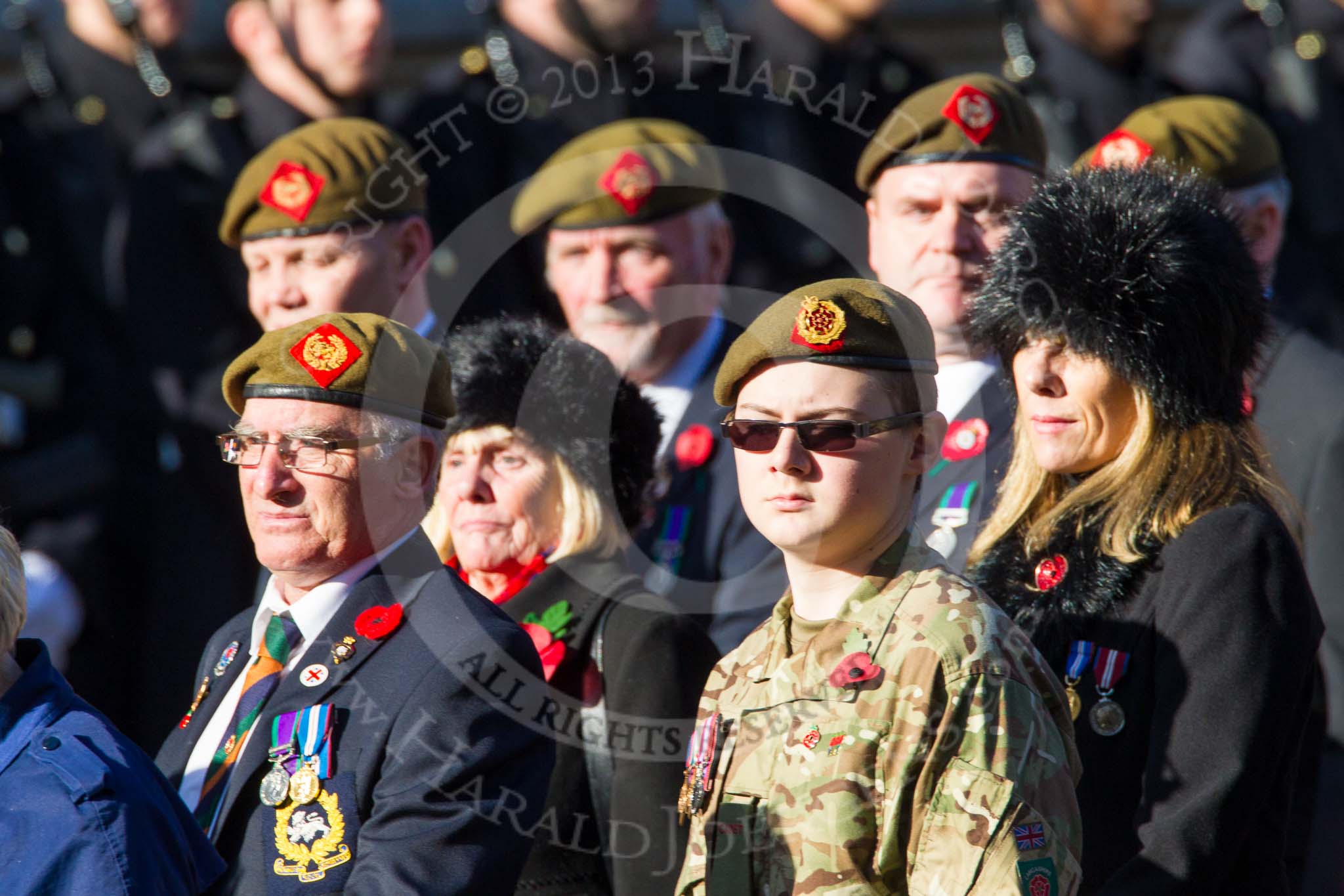 Remembrance Sunday at the Cenotaph in London 2014: Group A34 - The Duke of Lancaster's Regimental Association.
Press stand opposite the Foreign Office building, Whitehall, London SW1,
London,
Greater London,
United Kingdom,
on 09 November 2014 at 12:05, image #1443