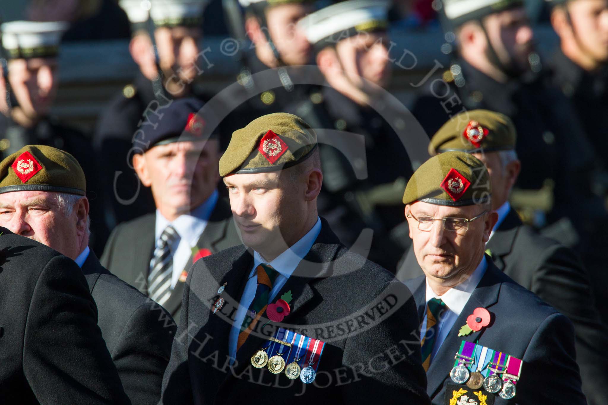 Remembrance Sunday at the Cenotaph in London 2014: Group A34 - The Duke of Lancaster's Regimental Association.
Press stand opposite the Foreign Office building, Whitehall, London SW1,
London,
Greater London,
United Kingdom,
on 09 November 2014 at 12:05, image #1447