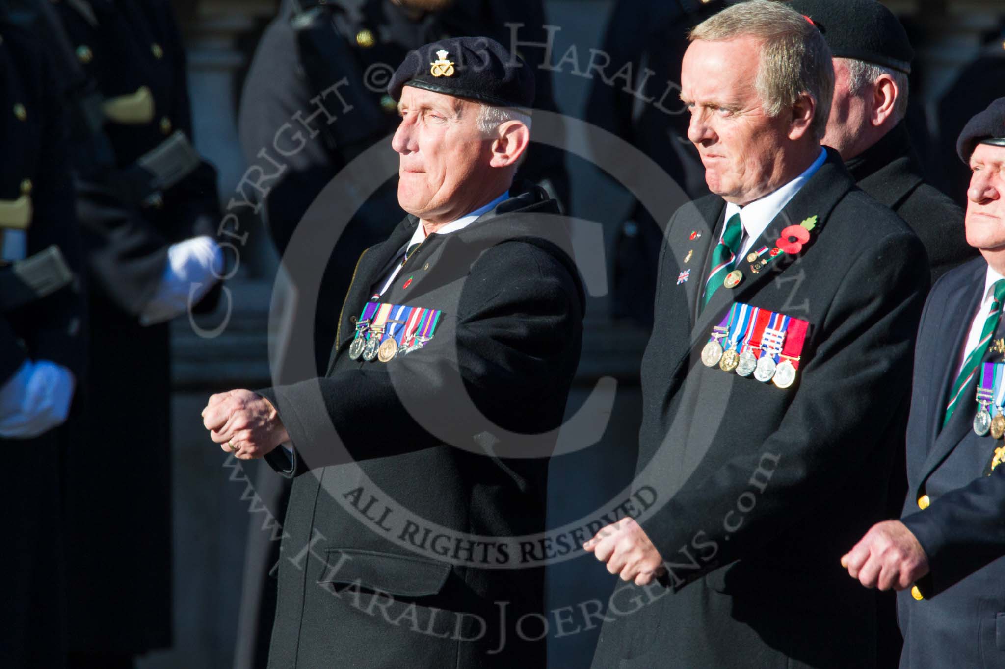 Remembrance Sunday at the Cenotaph in London 2014: Group A36 - The Staffordshire Regiment.
Press stand opposite the Foreign Office building, Whitehall, London SW1,
London,
Greater London,
United Kingdom,
on 09 November 2014 at 12:06, image #1466