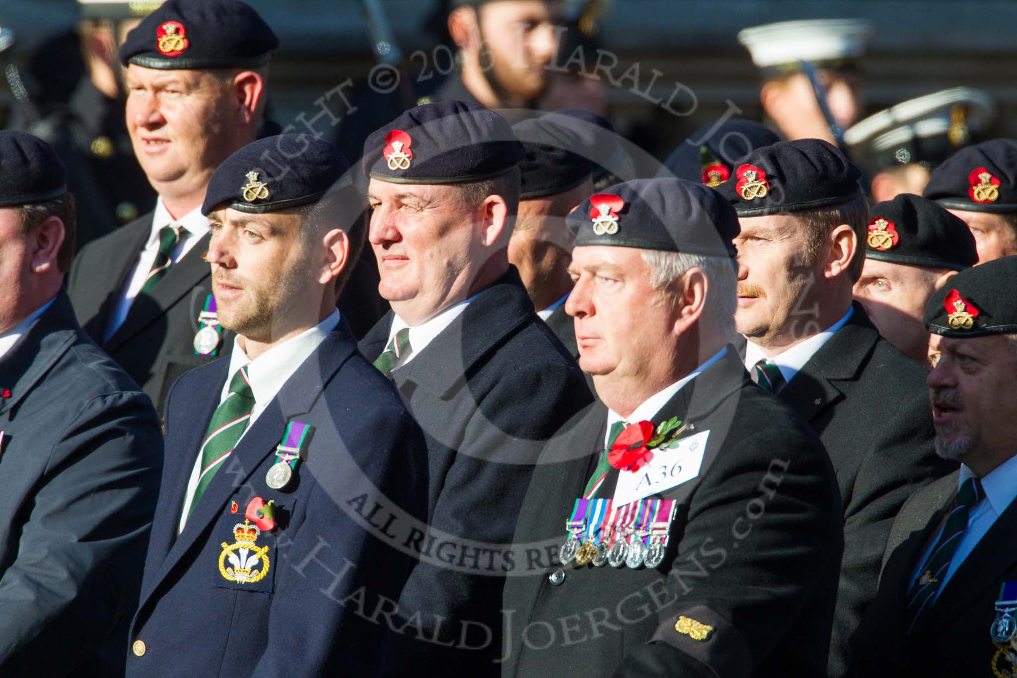 Remembrance Sunday at the Cenotaph in London 2014: Group A36 - The Staffordshire Regiment.
Press stand opposite the Foreign Office building, Whitehall, London SW1,
London,
Greater London,
United Kingdom,
on 09 November 2014 at 12:06, image #1470