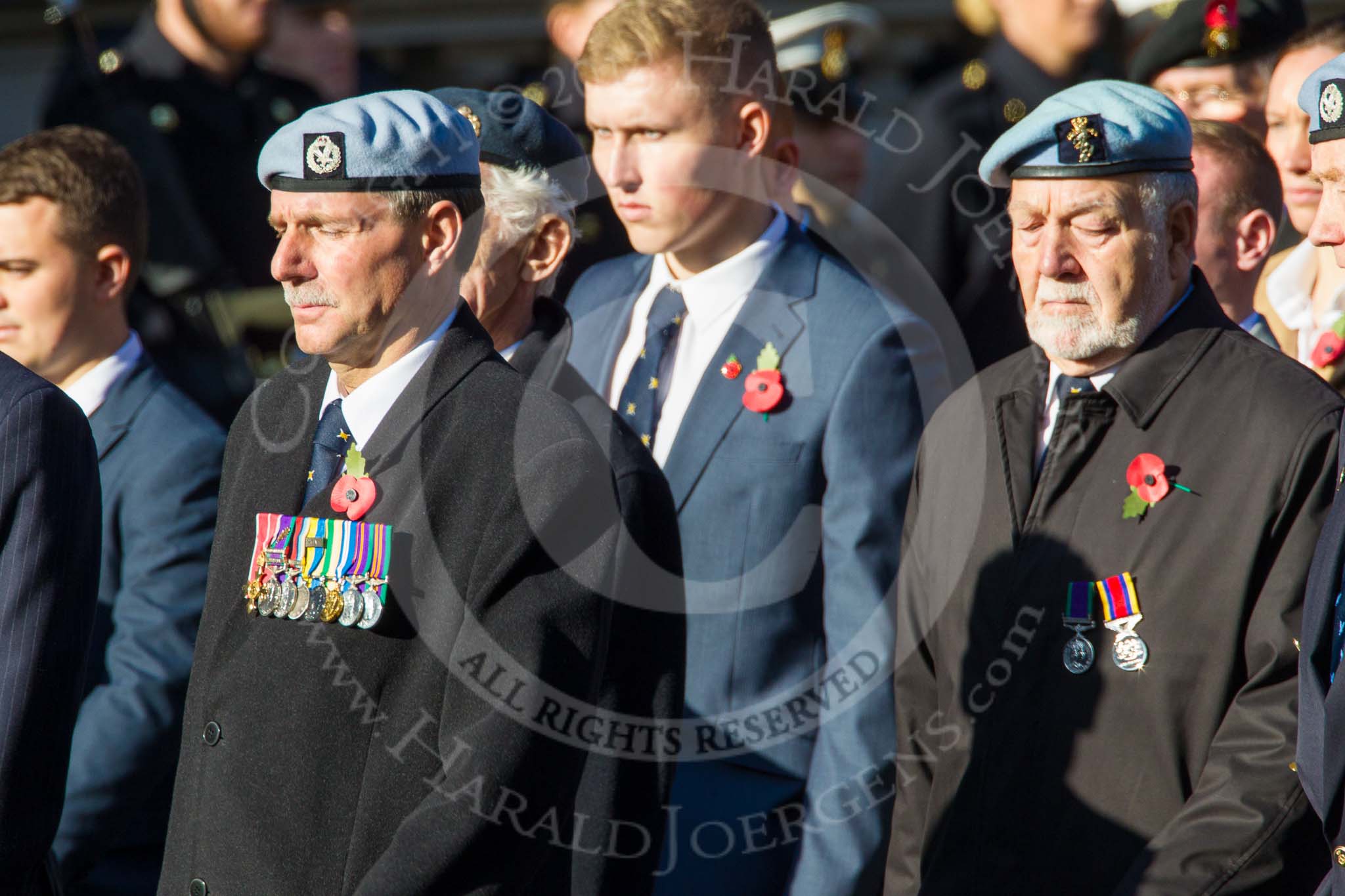 Remembrance Sunday at the Cenotaph in London 2014: Group B3 - 656 Squadron Association.
Press stand opposite the Foreign Office building, Whitehall, London SW1,
London,
Greater London,
United Kingdom,
on 09 November 2014 at 12:07, image #1526