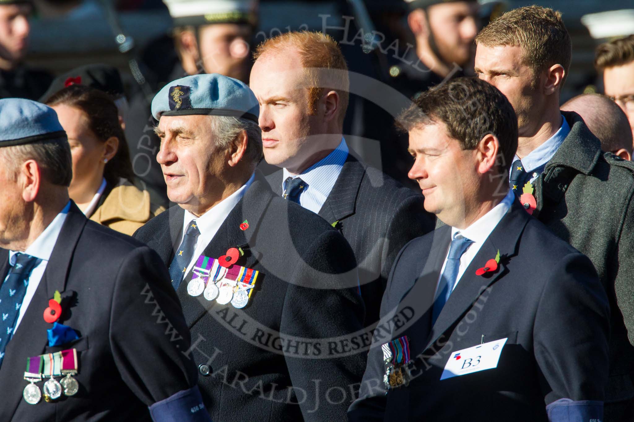 Remembrance Sunday at the Cenotaph in London 2014: Group B3 - 656 Squadron Association.
Press stand opposite the Foreign Office building, Whitehall, London SW1,
London,
Greater London,
United Kingdom,
on 09 November 2014 at 12:07, image #1527