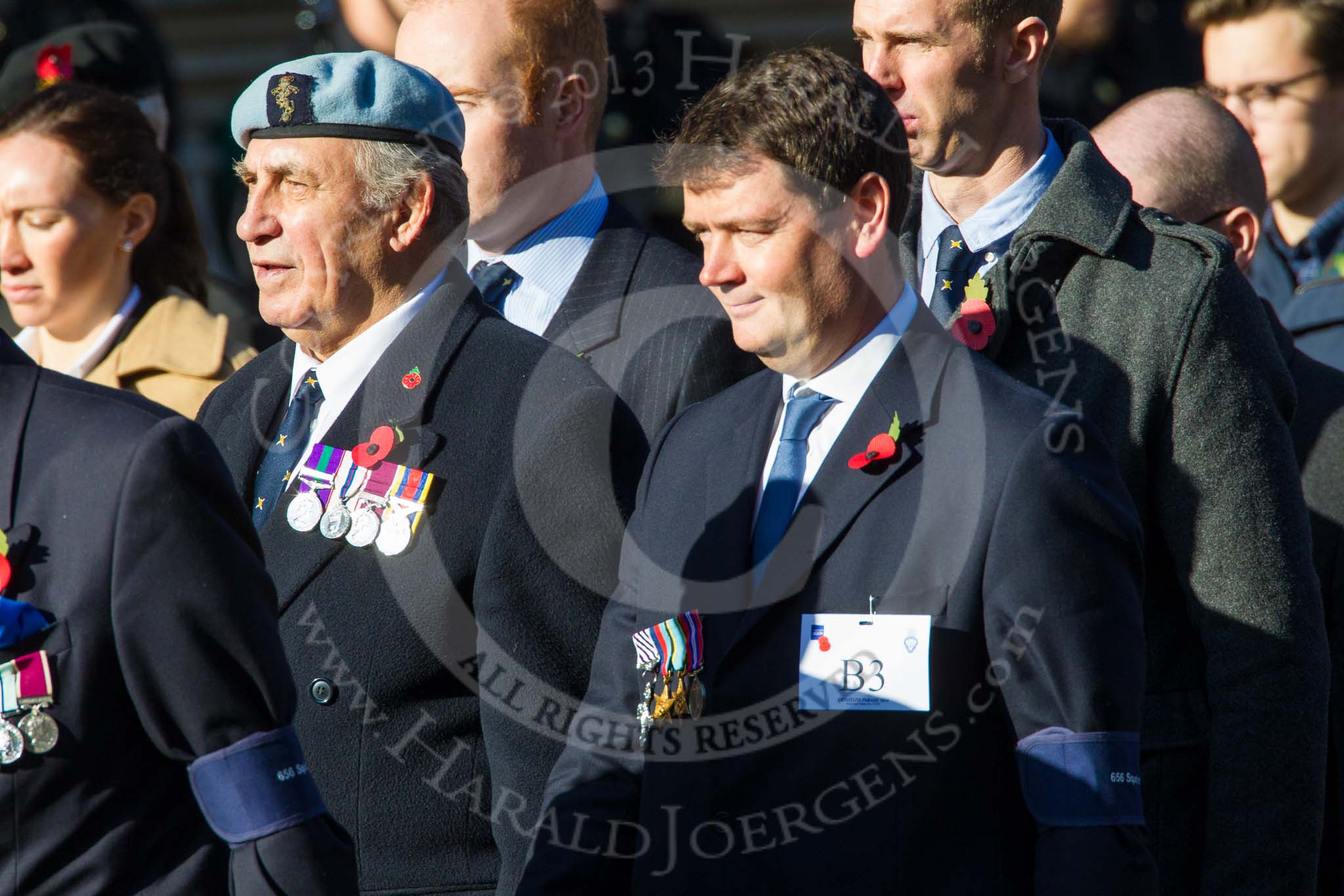 Remembrance Sunday at the Cenotaph in London 2014: Group B3 - 656 Squadron Association.
Press stand opposite the Foreign Office building, Whitehall, London SW1,
London,
Greater London,
United Kingdom,
on 09 November 2014 at 12:07, image #1528