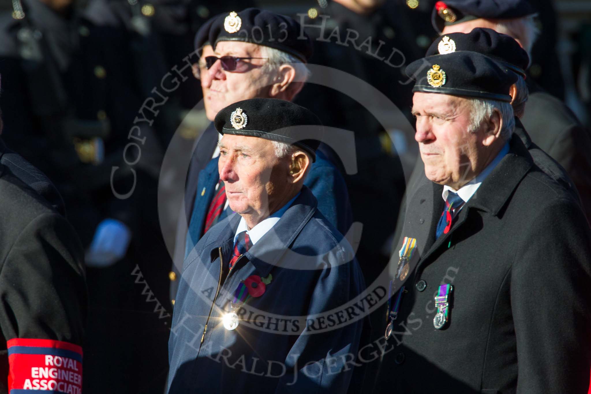 Remembrance Sunday at the Cenotaph in London 2014: Group B8 - Royal Engineers Association.
Press stand opposite the Foreign Office building, Whitehall, London SW1,
London,
Greater London,
United Kingdom,
on 09 November 2014 at 12:07, image #1561