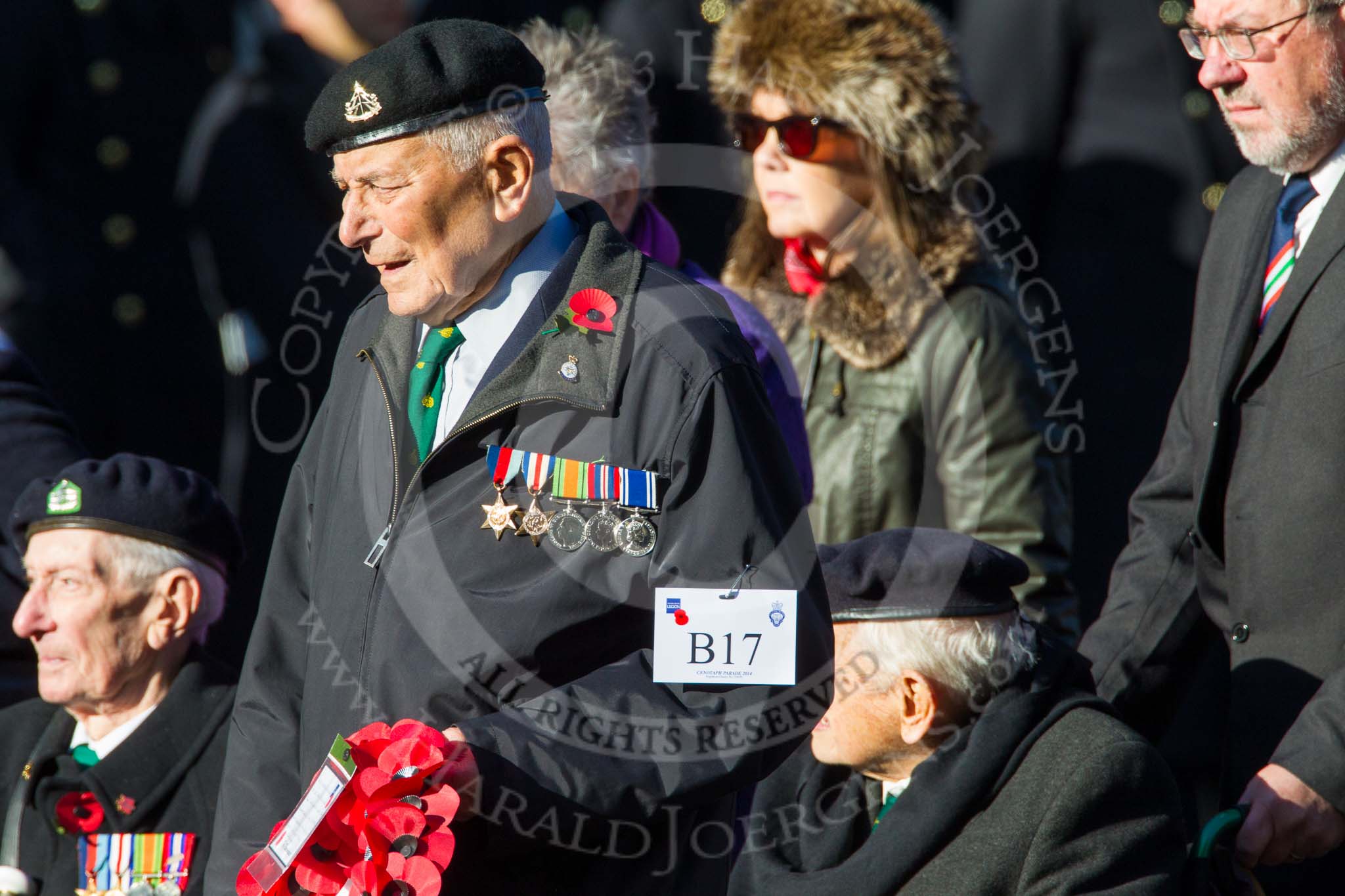 Remembrance Sunday at the Cenotaph in London 2014: Group B17 - Reconnaissance Corps.
Press stand opposite the Foreign Office building, Whitehall, London SW1,
London,
Greater London,
United Kingdom,
on 09 November 2014 at 12:10, image #1699