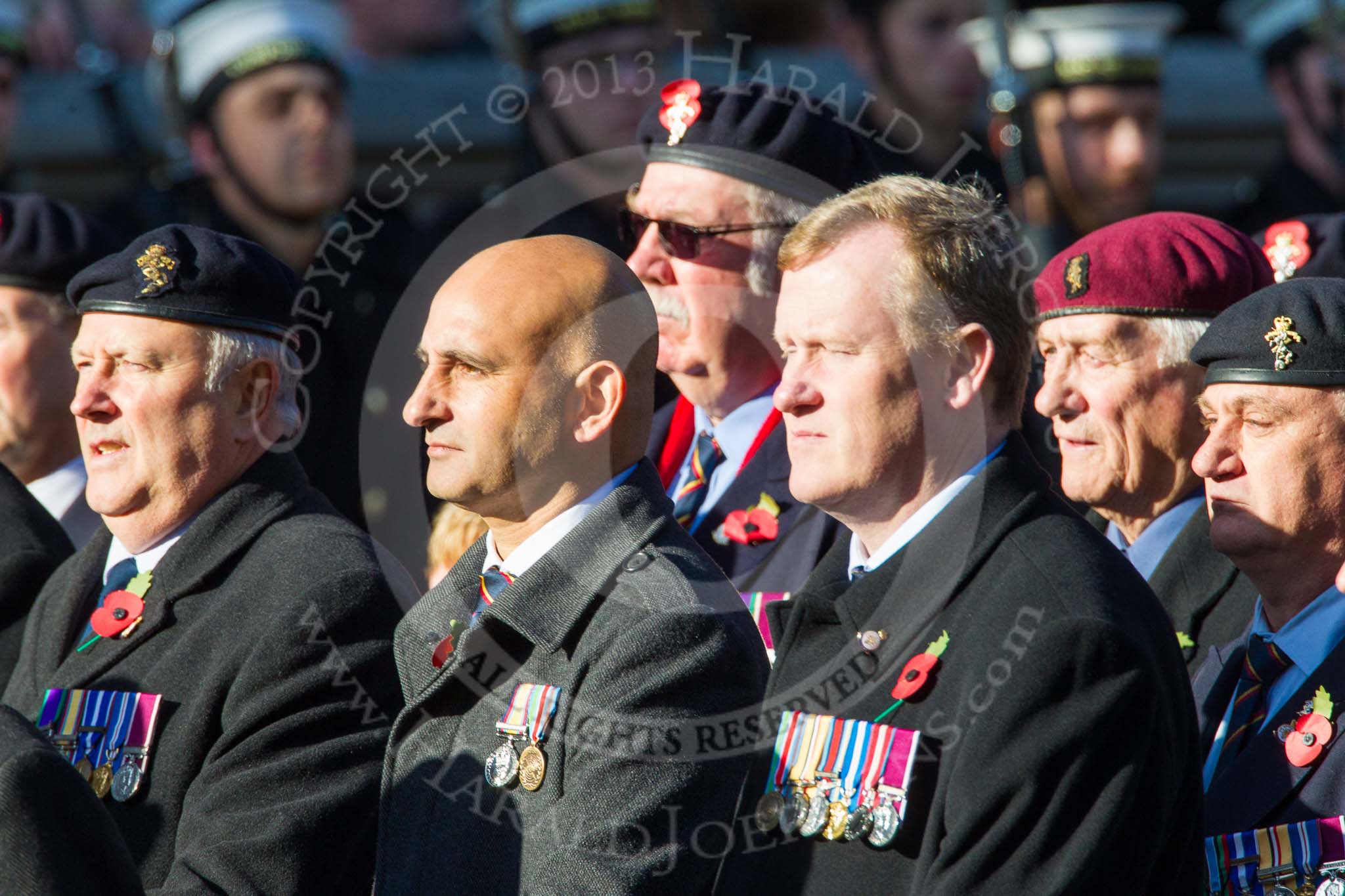 Remembrance Sunday at the Cenotaph in London 2014: Group B19 - Royal Electrical & Mechanical Engineers Association.
Press stand opposite the Foreign Office building, Whitehall, London SW1,
London,
Greater London,
United Kingdom,
on 09 November 2014 at 12:10, image #1719