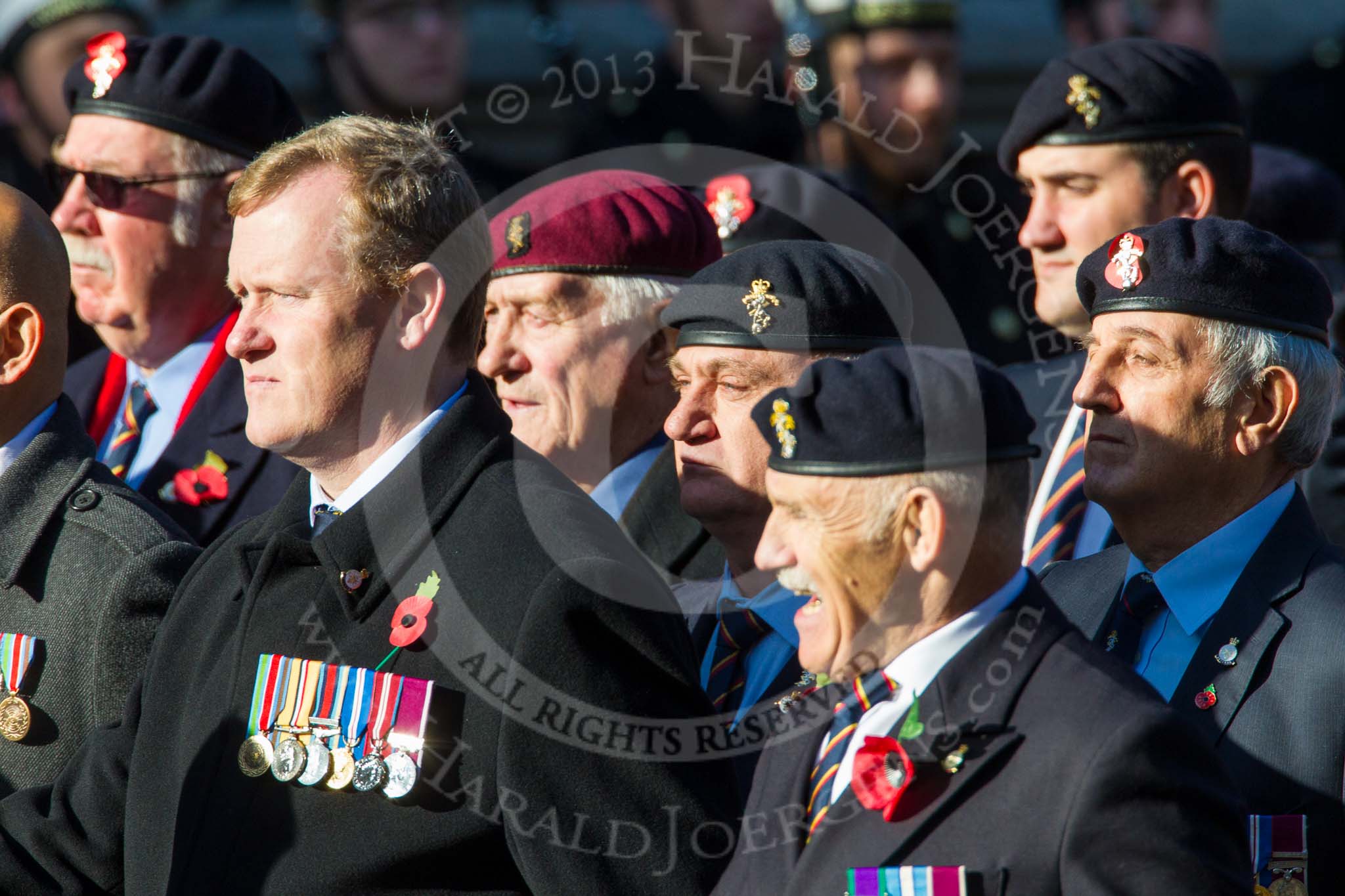 Remembrance Sunday at the Cenotaph in London 2014: Group B19 - Royal Electrical & Mechanical Engineers Association.
Press stand opposite the Foreign Office building, Whitehall, London SW1,
London,
Greater London,
United Kingdom,
on 09 November 2014 at 12:10, image #1720