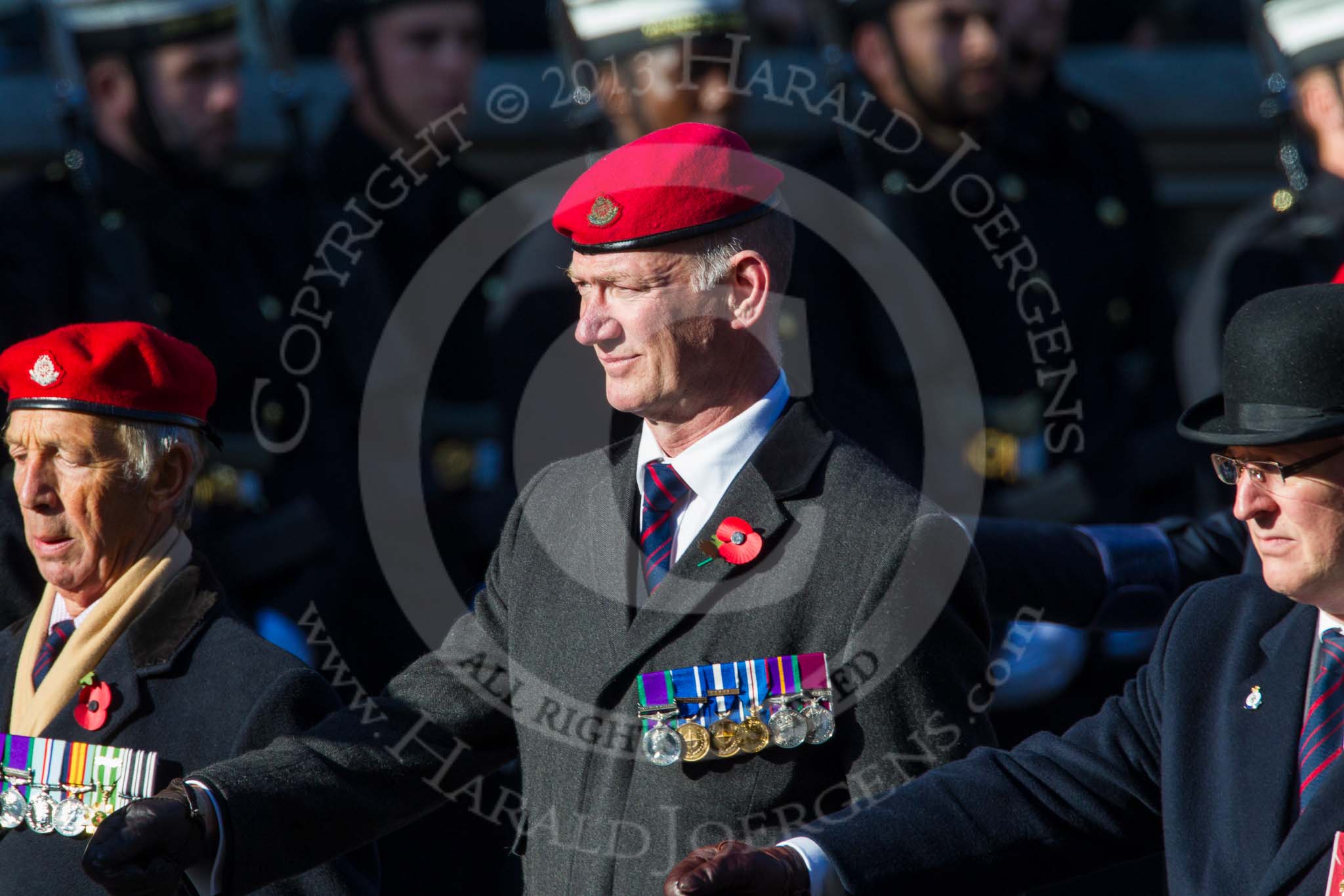 Remembrance Sunday at the Cenotaph in London 2014: Group B20 - Royal Military Police Association.
Press stand opposite the Foreign Office building, Whitehall, London SW1,
London,
Greater London,
United Kingdom,
on 09 November 2014 at 12:11, image #1733
